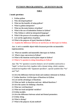 Python(model paper-01) - PYTHON MODEL QUESTION PAPER- 01 ANSWER THE ...