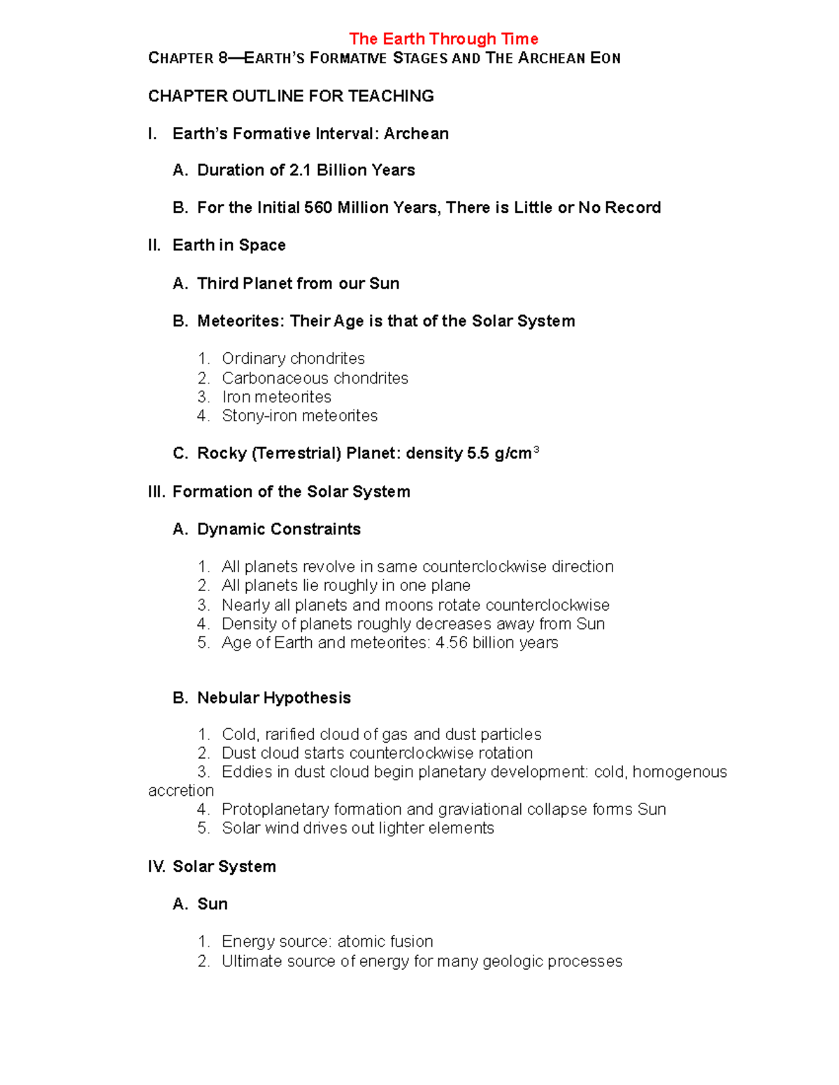 Ch08 Earth Formative Stages and the Archean Eon Notes - The Earth ...