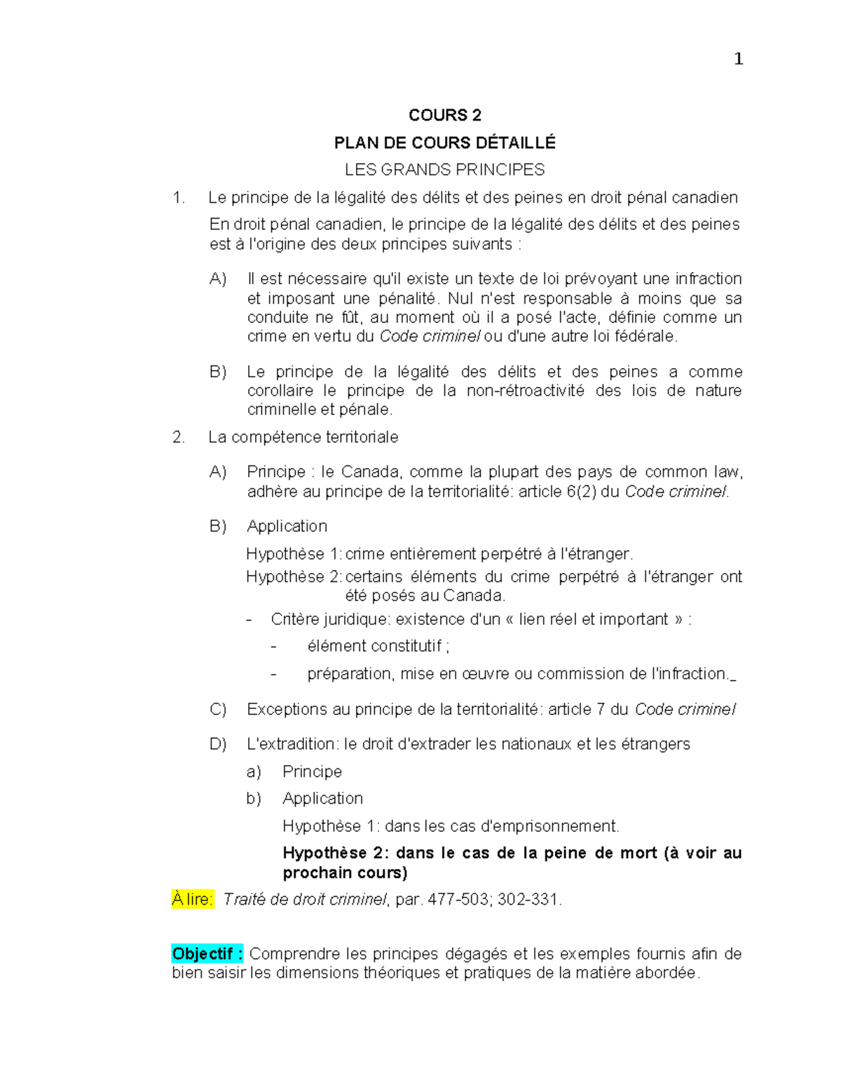 Cours 2 Plan et notes - COURS 2 PLAN DE COURS DÉTAILLÉ LES GRANDS ...