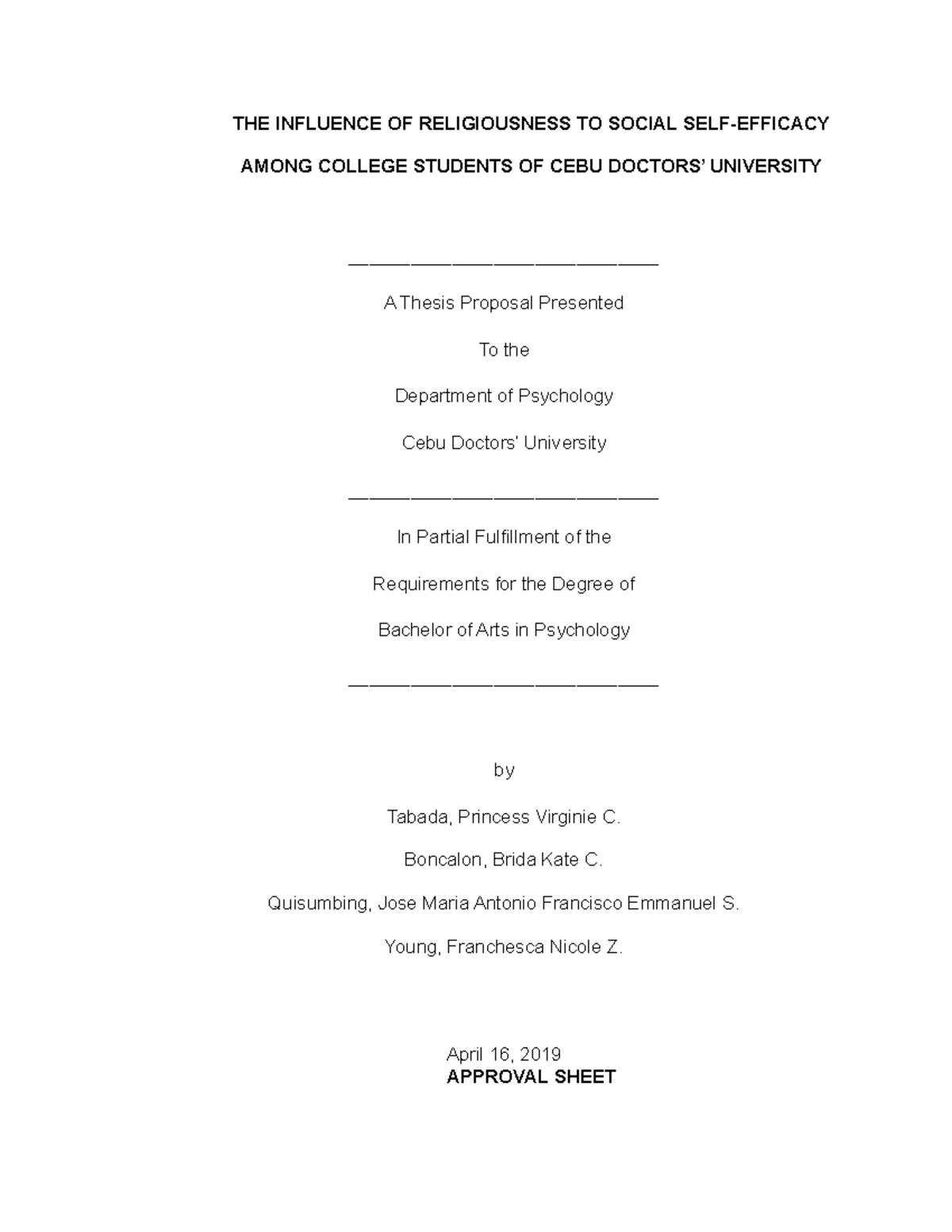 Title Table OF Contents - THE INFLUENCE OF RELIGIOUSNESS TO SOCIAL SELF ...