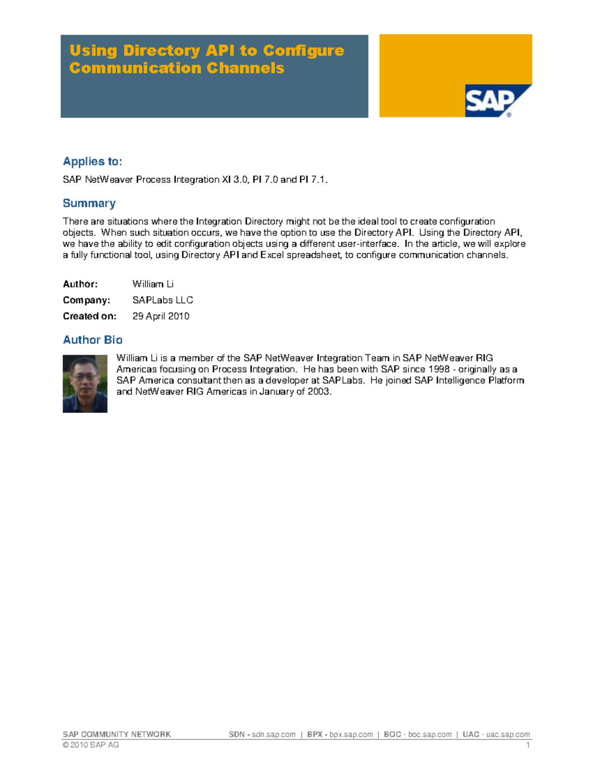 API - Summary There are situations where the Integration Directory ...
