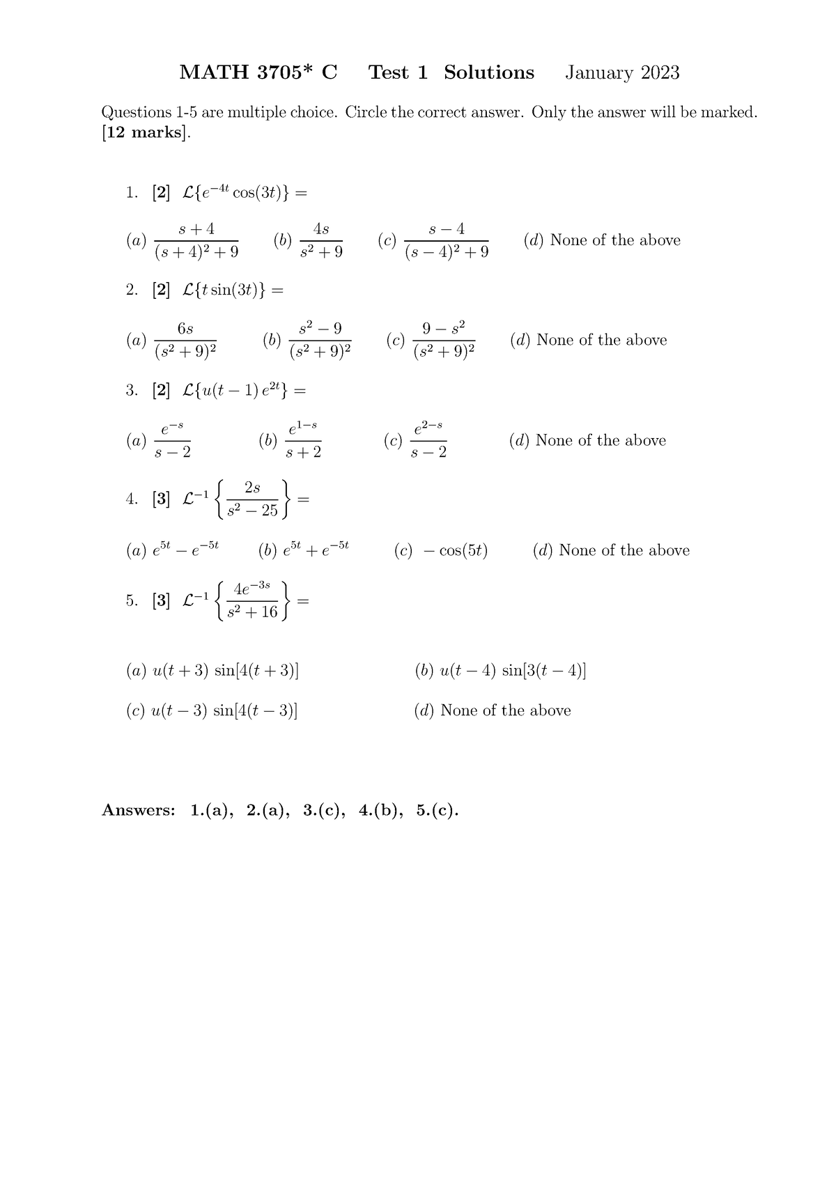 Test1 23 C Win solutions - MATH 3705* C Test 1 Solutions January 2023 ...