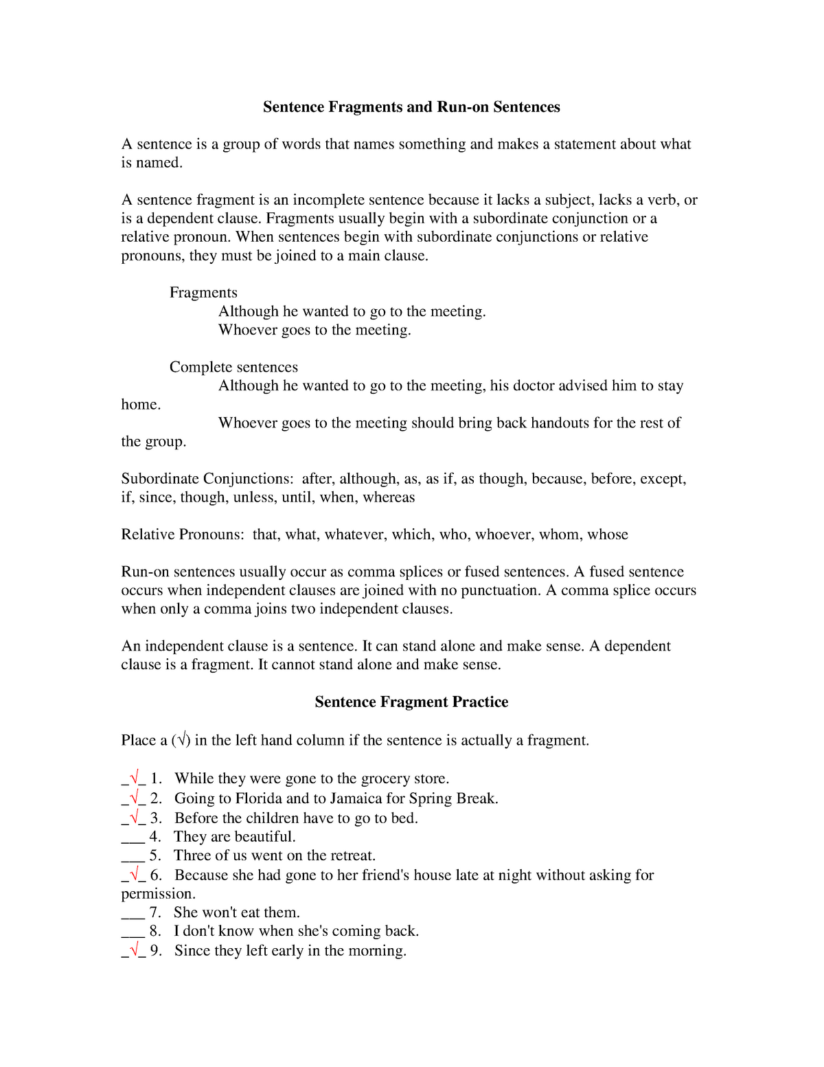 Fragment And Complete Sentences Worksheet