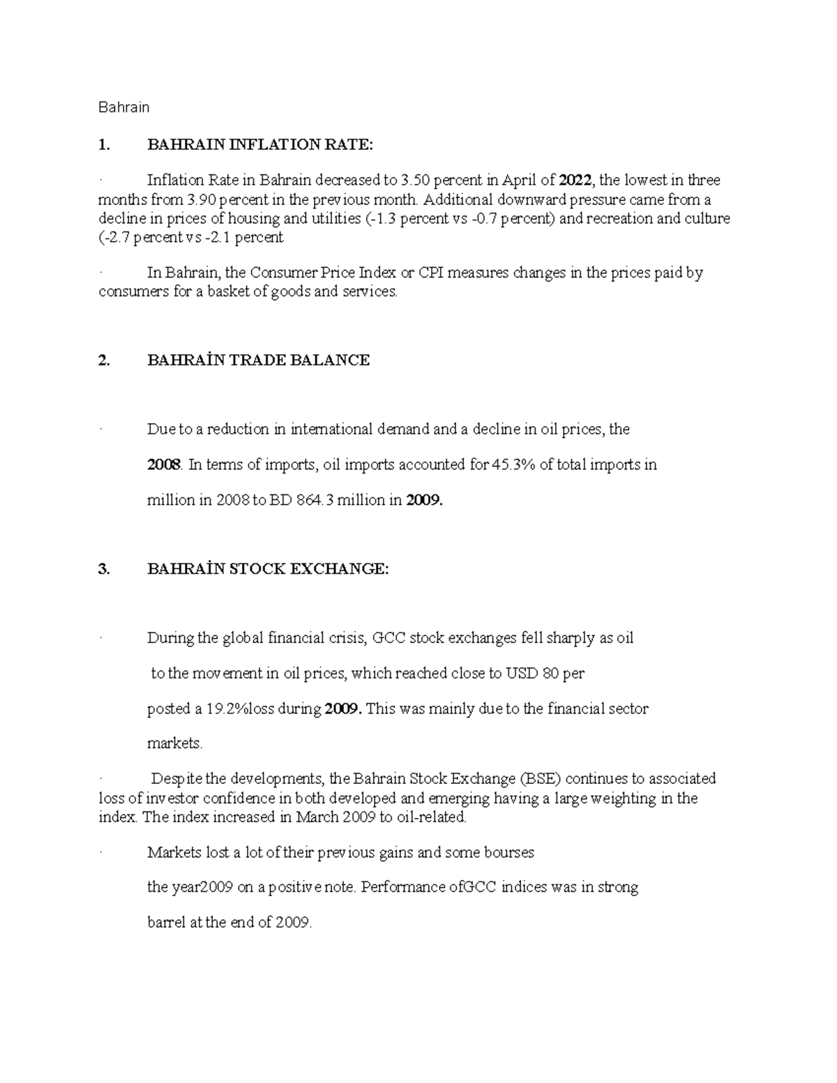 Bahrain Indicators - Bahrain BAHRAIN INFLATION RATE: · Inflation Rate ...