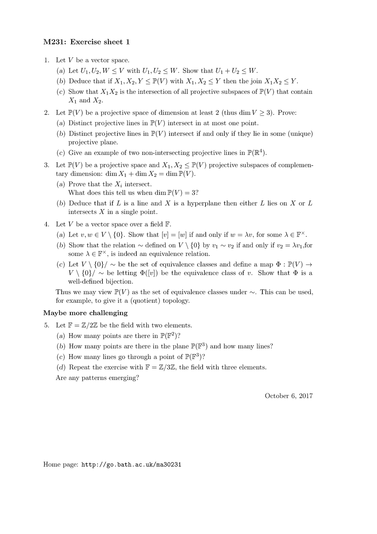 MA30231 2016-2017 Exercise Sheet 1 + Solutions - M231: Exercise sheet 1 ...