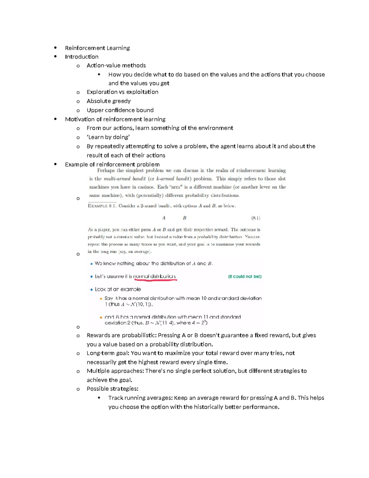 Week 8 - Lecture Notes - Reinforcement Learning Introduction o Action ...