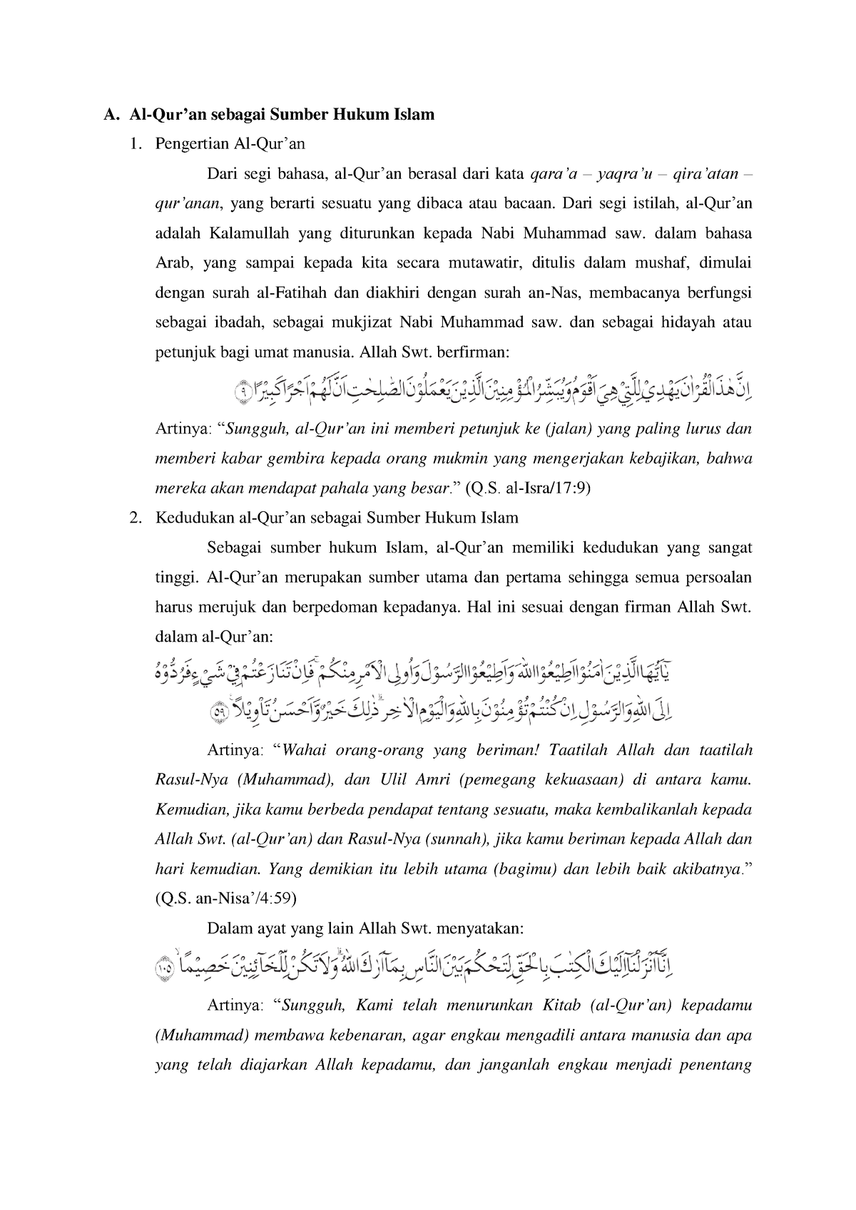 BAB Al-Qur’an Sebagai Sumber Hukum Islam - A. Al-Qur’an Sebagai Sumber ...