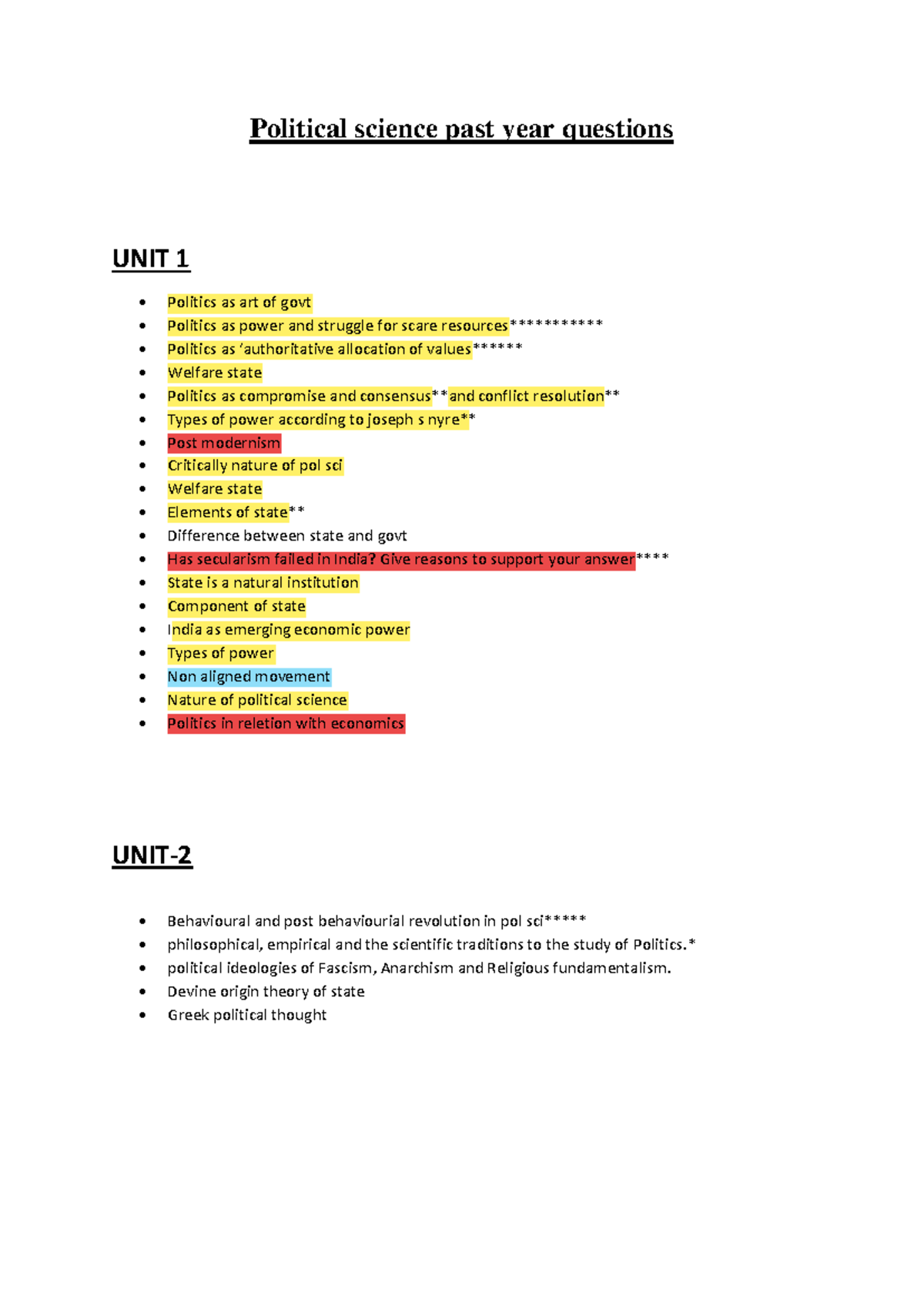 Analysed pol sci papers - Political science past year questions UNIT 1 ...