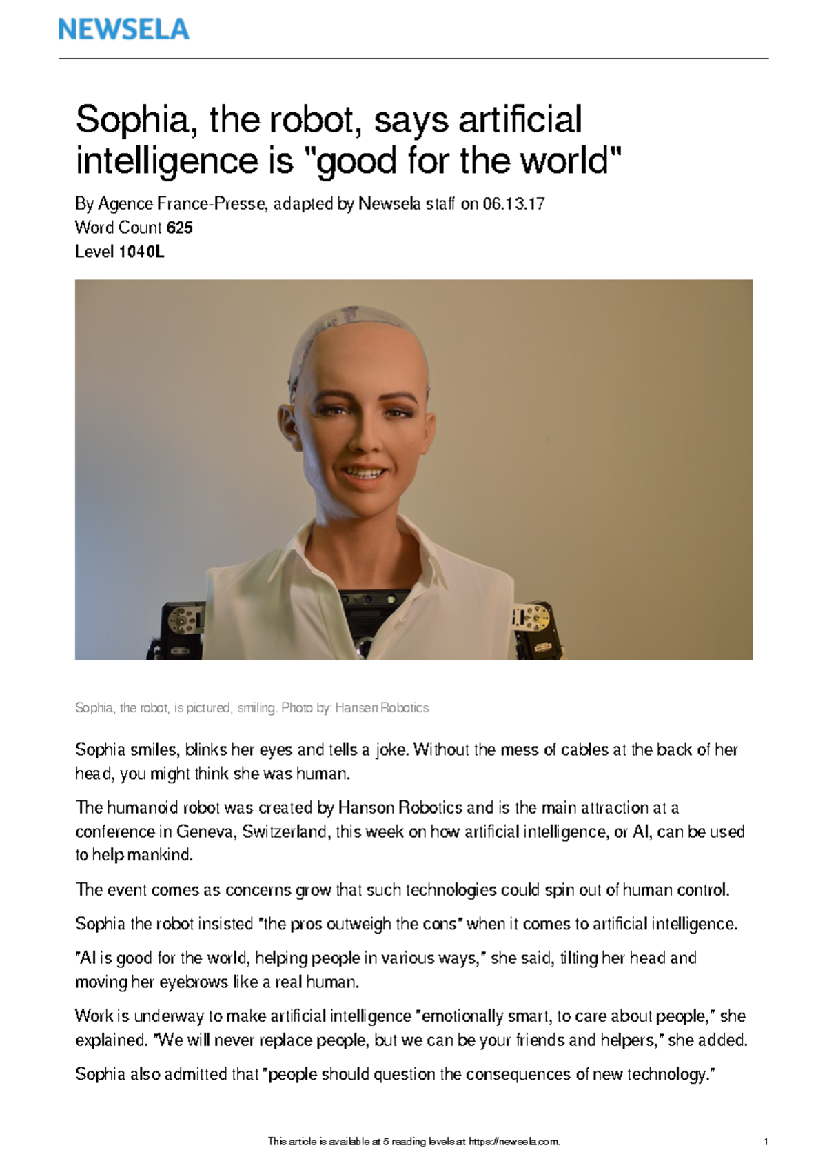 essay on sophia robot