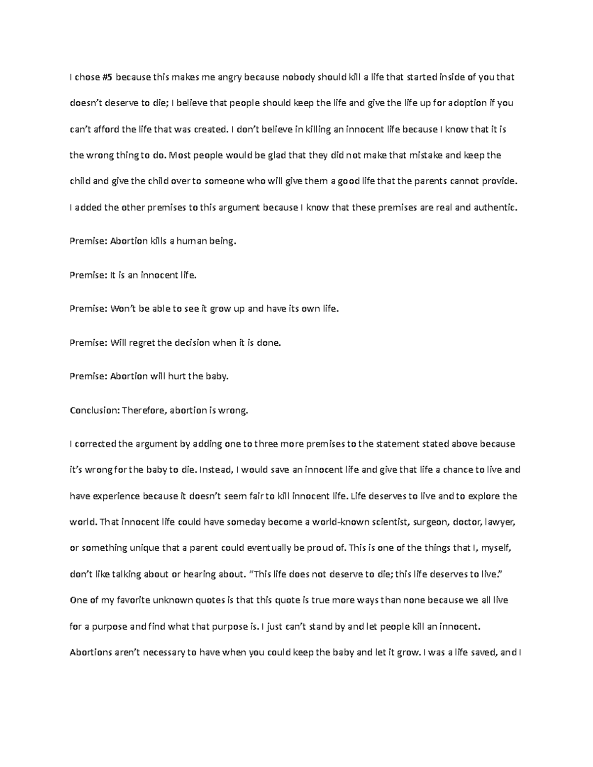 Phi 103 Week 2 discussion 2 - I chose #5 because this makes me angry ...