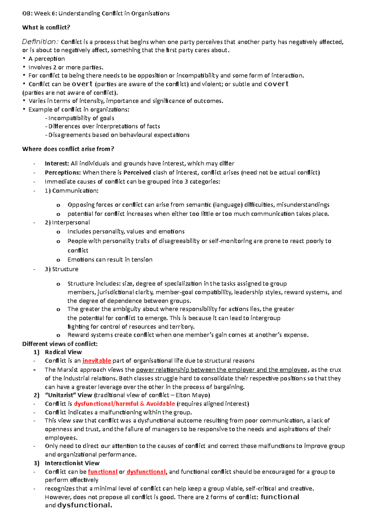 Lecture 6 - Conflicts & Negotiation - OB: Week 6: Understanding ...