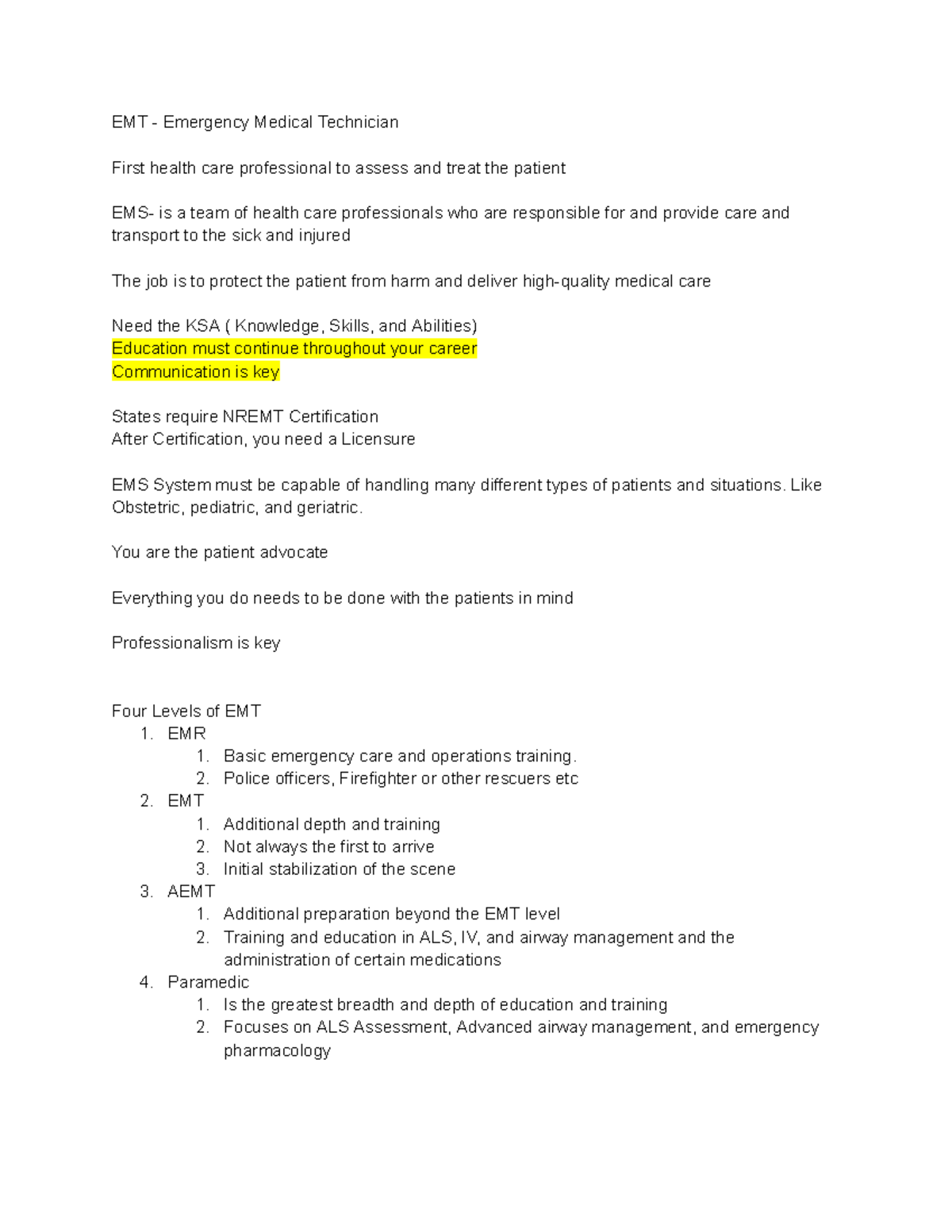 EMS Systems - EMS Summer Class - EMT - Emergency Medical Technician ...