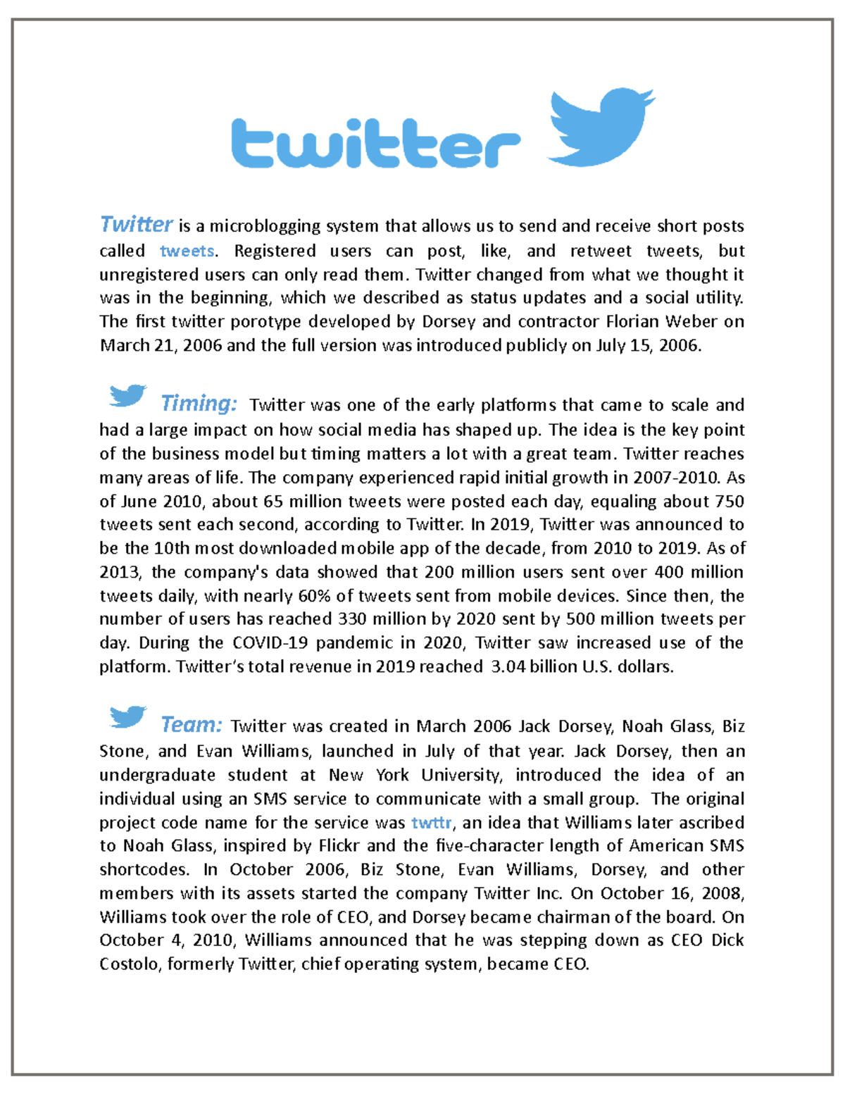 Startup forensics - Assignment - Twitter is a microblogging system that ...