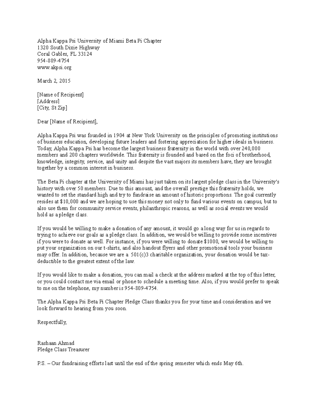 Request for donation letter 2 - Alpha Kappa Psi University of Miami ...