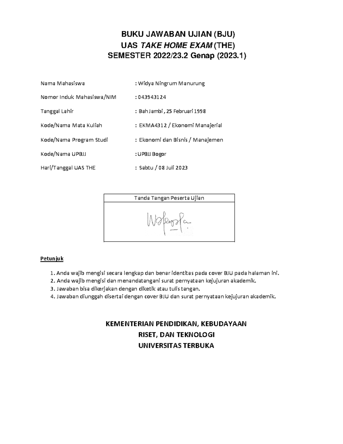 EKMA4312-Widya Ningrum M - Tanda Tangan Peserta Ujian BUKU JAWABAN ...