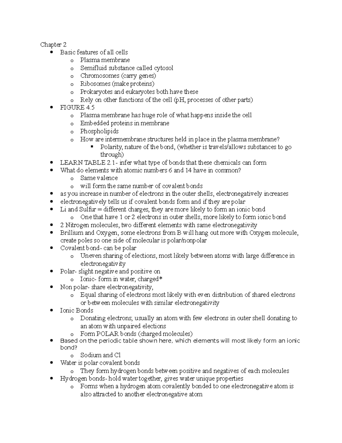 Chapter 2 - Dr. Anne Hiatt - Chapter 2 Basic features of all cells o ...