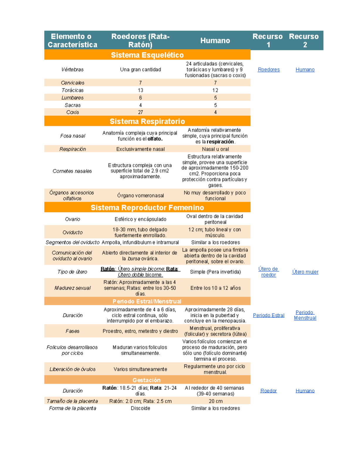 Anatomía Comparada con una rata - Elemento o Característica Roedores ...
