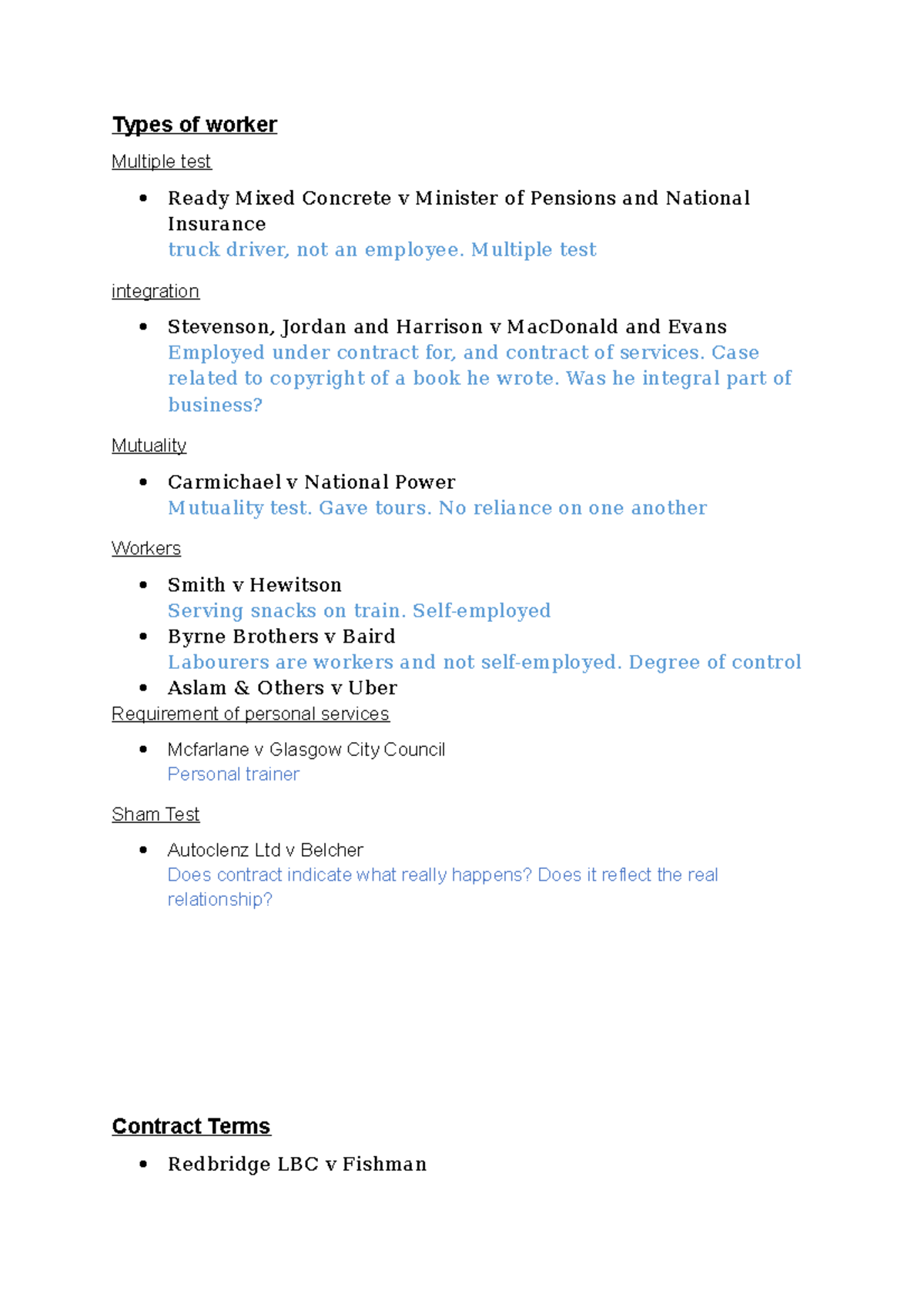 Cases - Types of worker Multiple test Ready Mixed Concrete v Minister