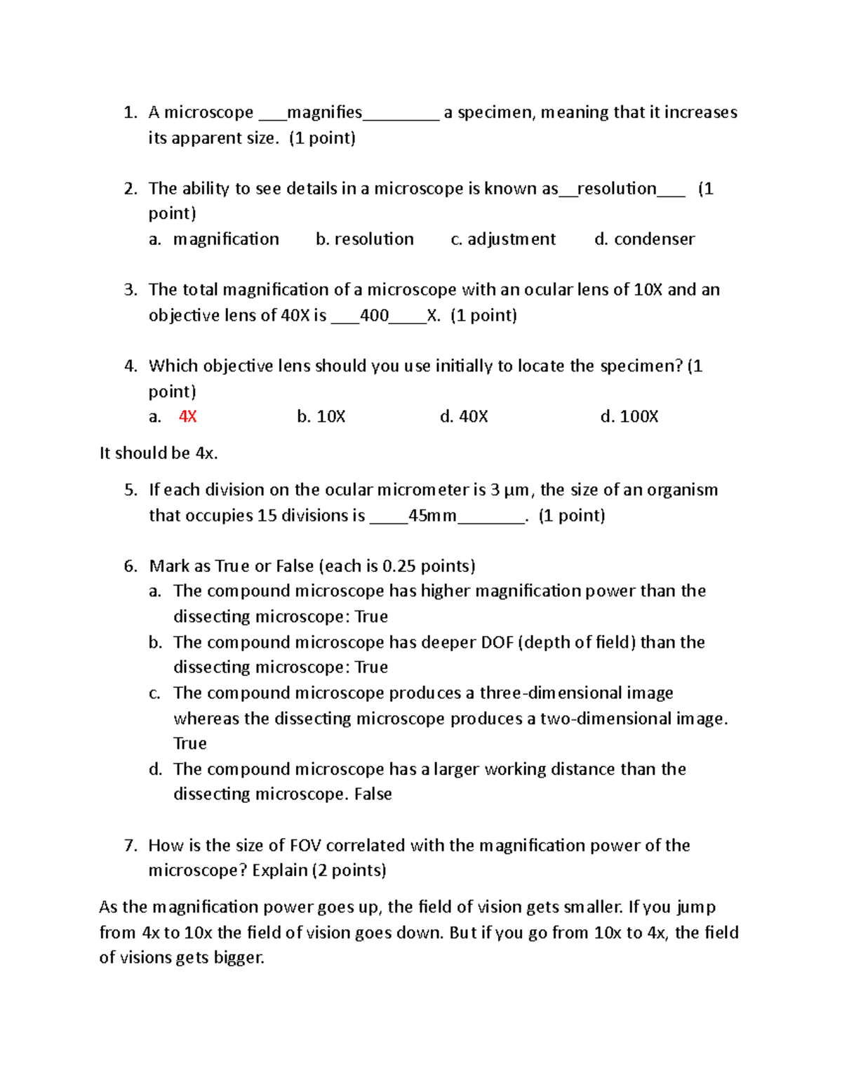 POSTLAB Assigment 2 microscope A microscope magnifies_____ a