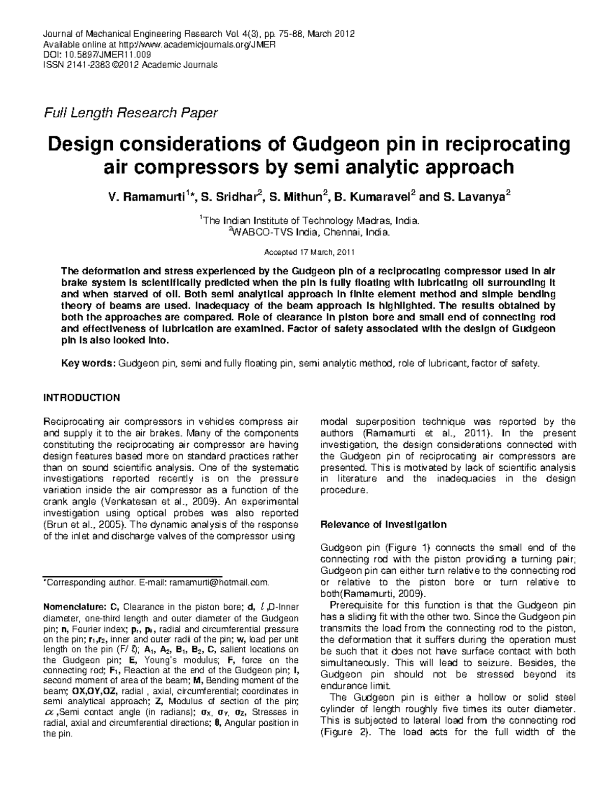 Pdf Information on how to design a gudgeon pin Journal of