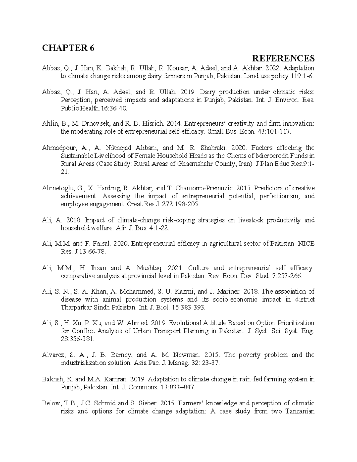 Final Reference - CHAPTER 6 REFERENCES Abbas, Q., J. Han, K. Bakhsh, R ...