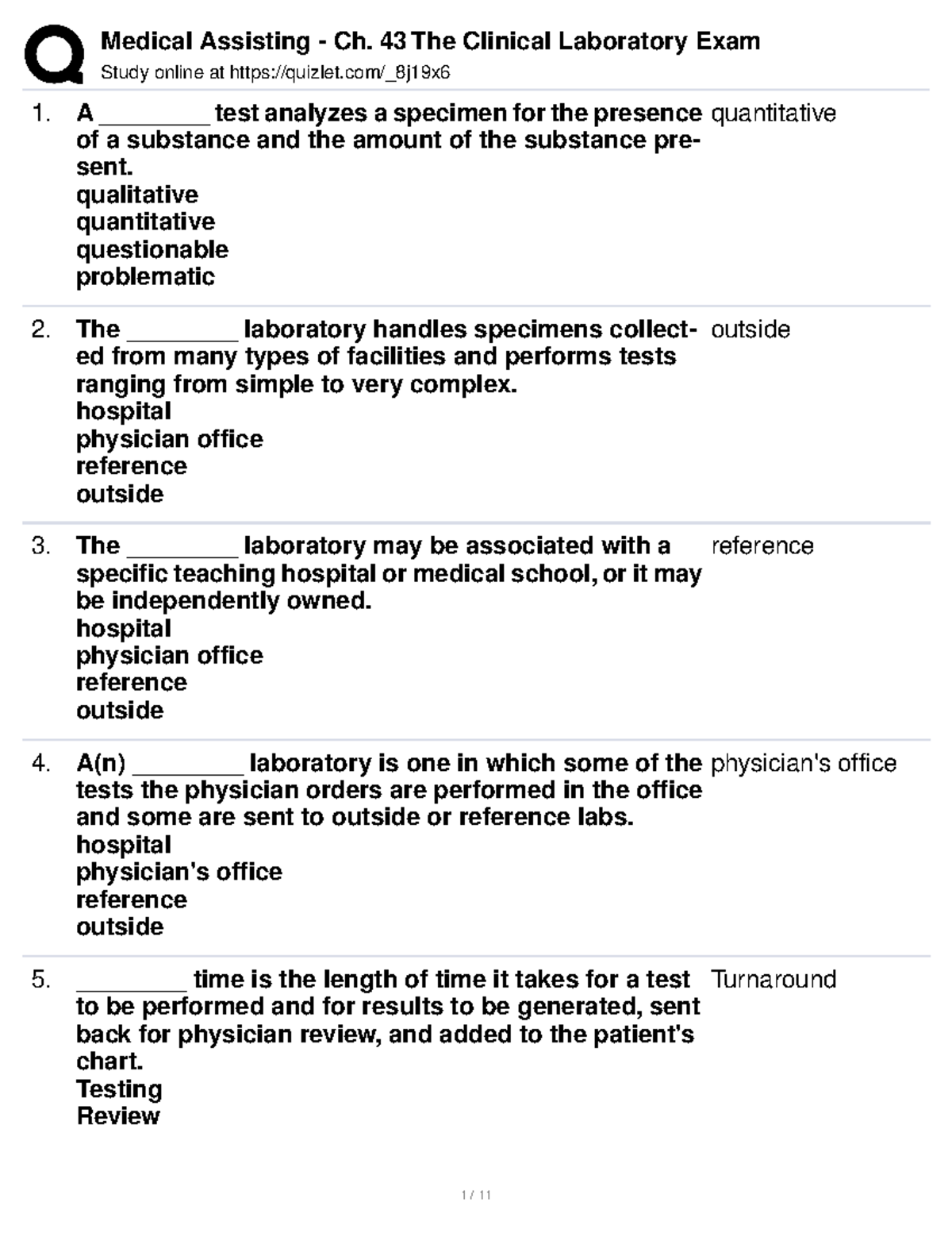 Medical Assisting - Ch. 43 The Clinical Laboratory Exam - Study Online ...