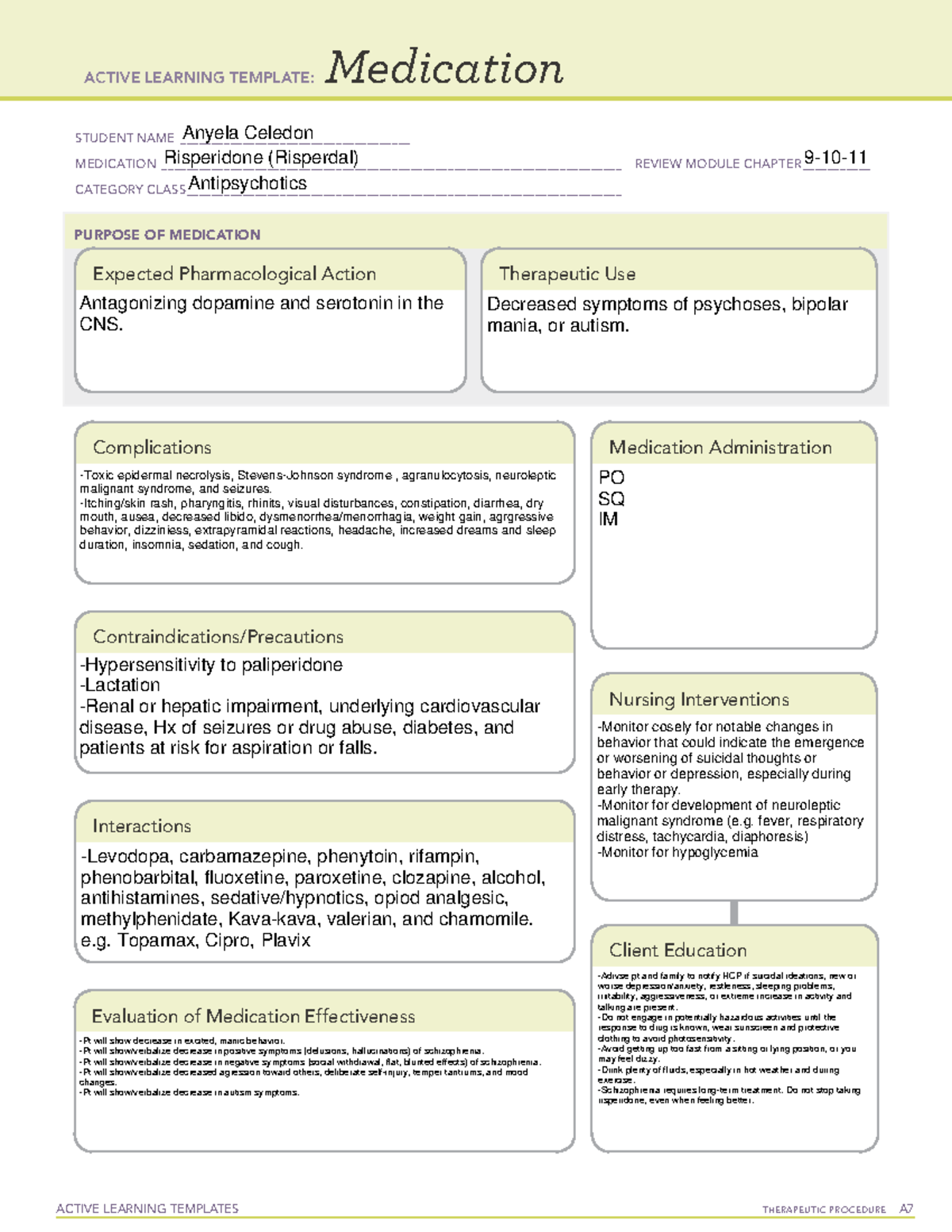 Risperidone - Active Learning Templates Therapeutic Procedure A 