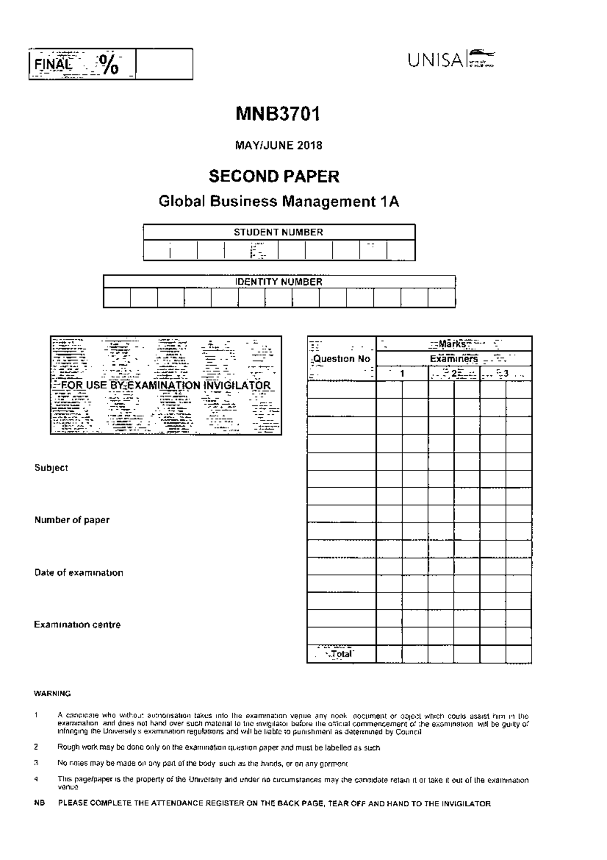 Exam 2018 - MNG3702 - Studocu