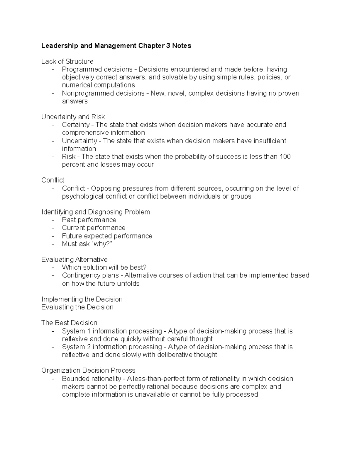 Leadership And Management Chapter 3 Notes - Studocu