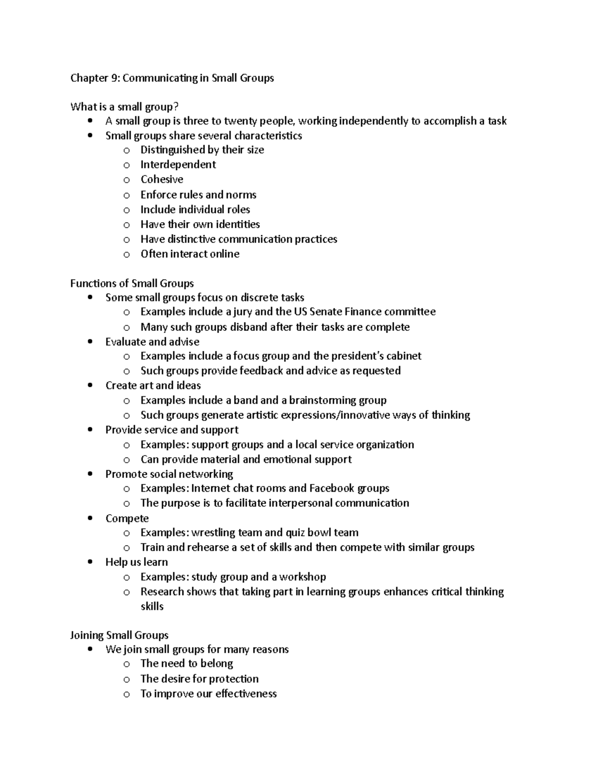 Chapter 9 notes Chapter 9 Communicating in Small Groups What is a small group? A small