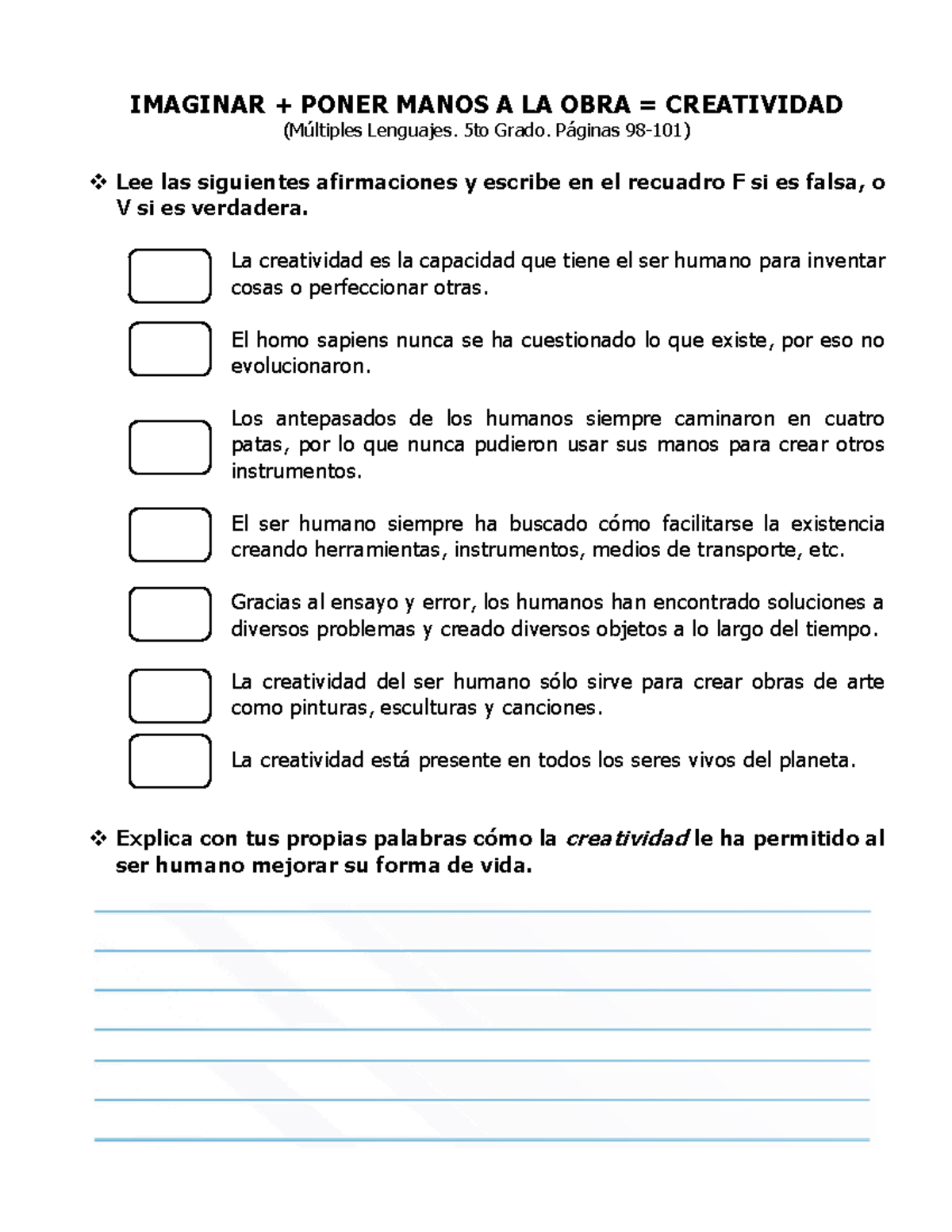 5to Grado - Cuadernillo Múltiples Lenguajes - IMAGINAR + PONER MANOS A ...
