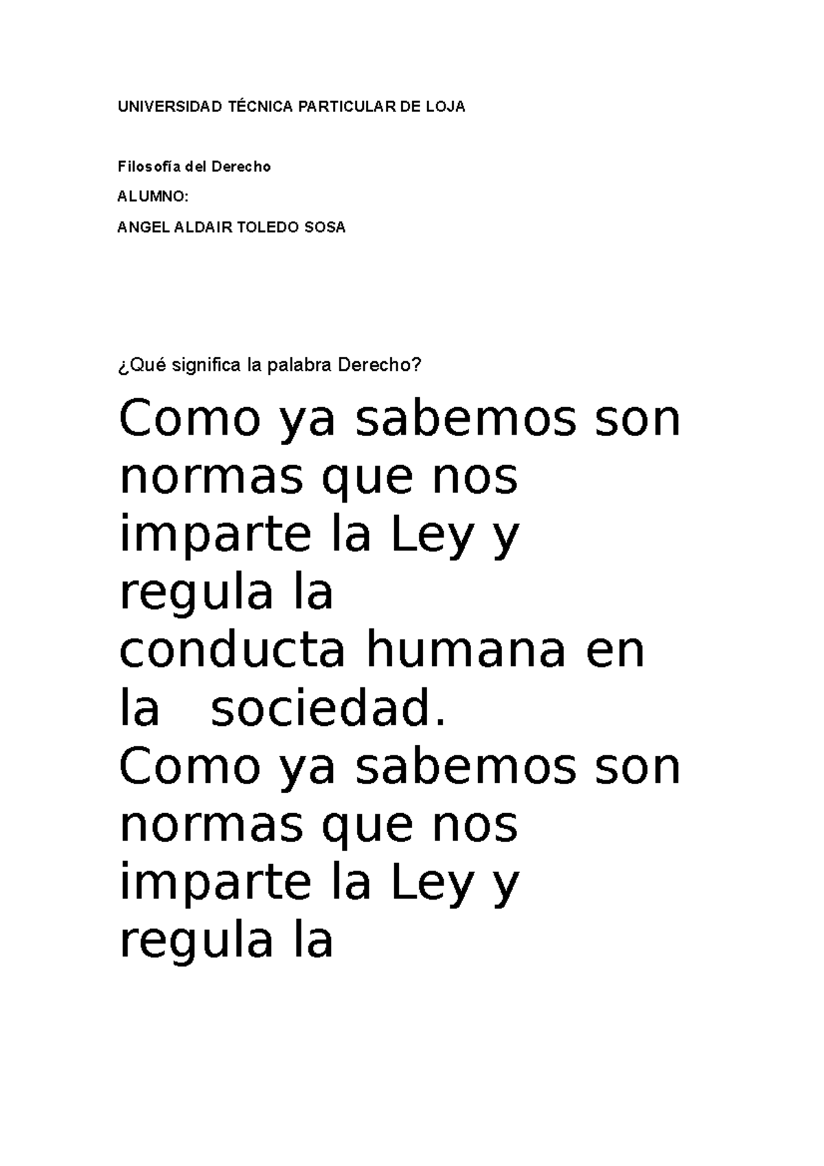 Qu Significa La Palabra Derecho UNIVERSIDAD T CNICA PARTICULAR DE