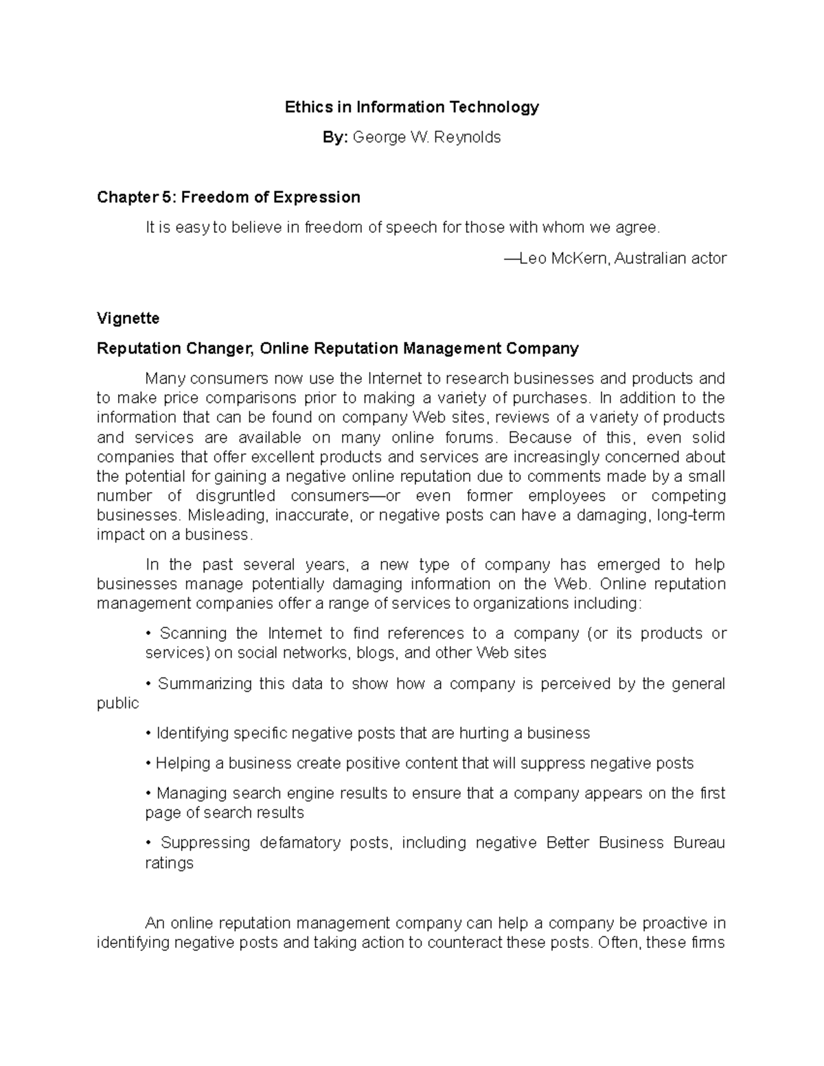 Chapter 5 Freedom of Expression Ethics in Information