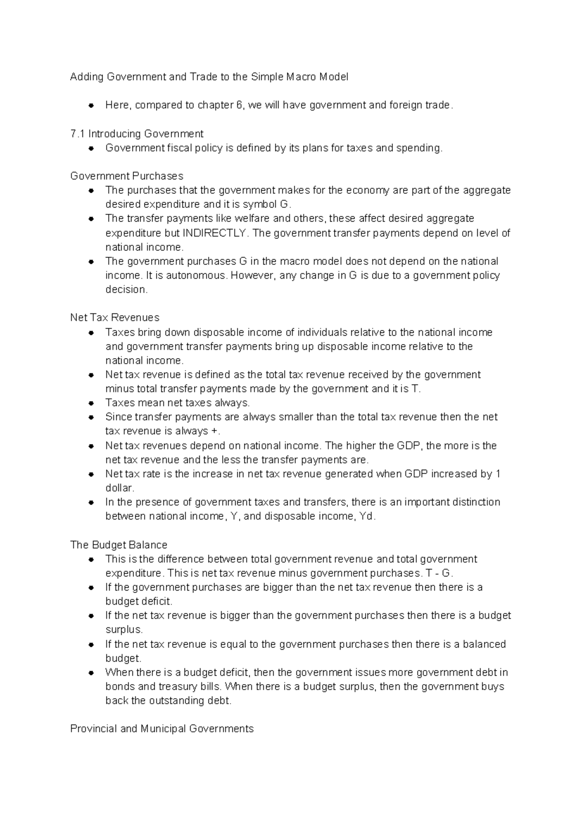 Book ch7 - Notes from the book - Adding Government and Trade to the ...