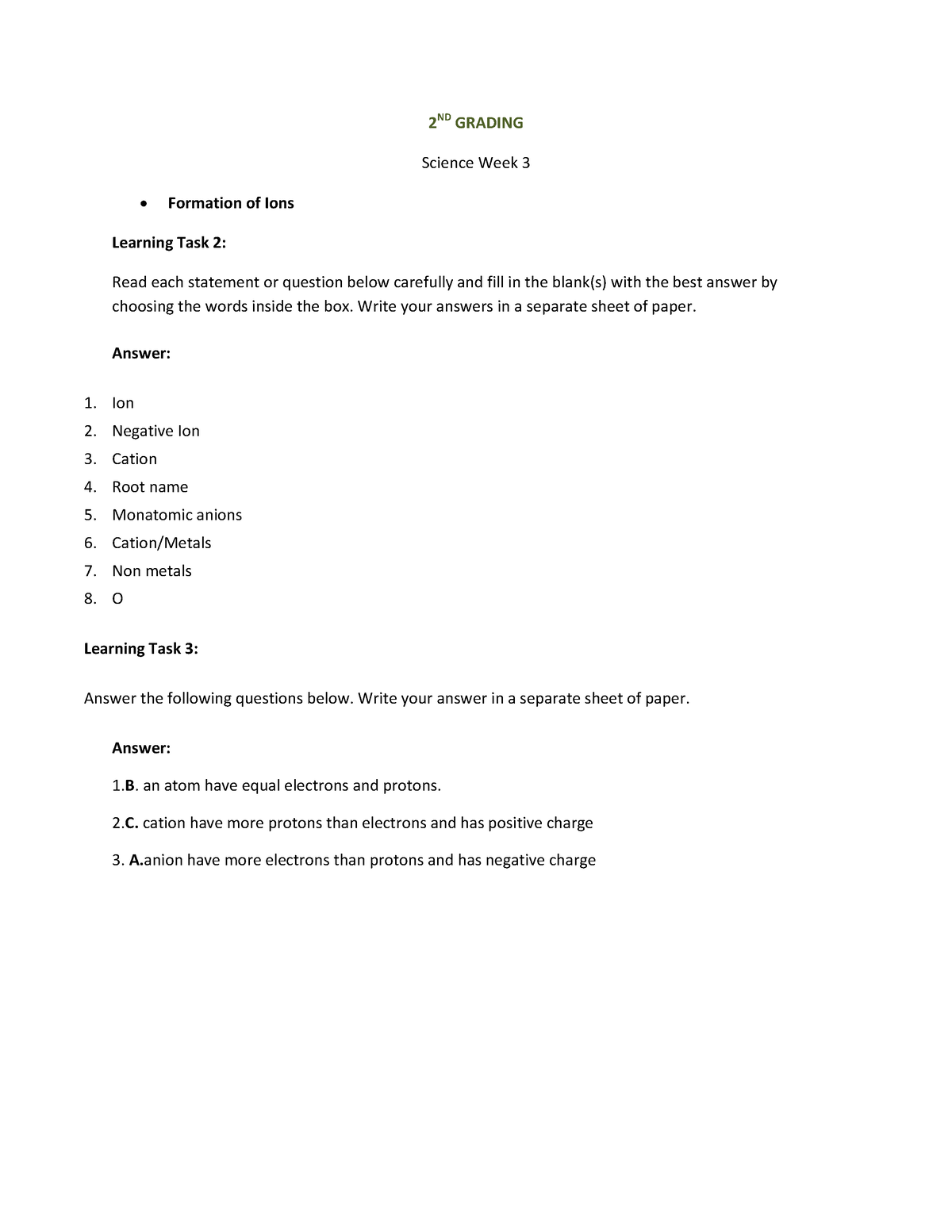 2nd Science WEEK 3 - HJKDH - 2 ND GRADING Science Week 3 Formation of ...