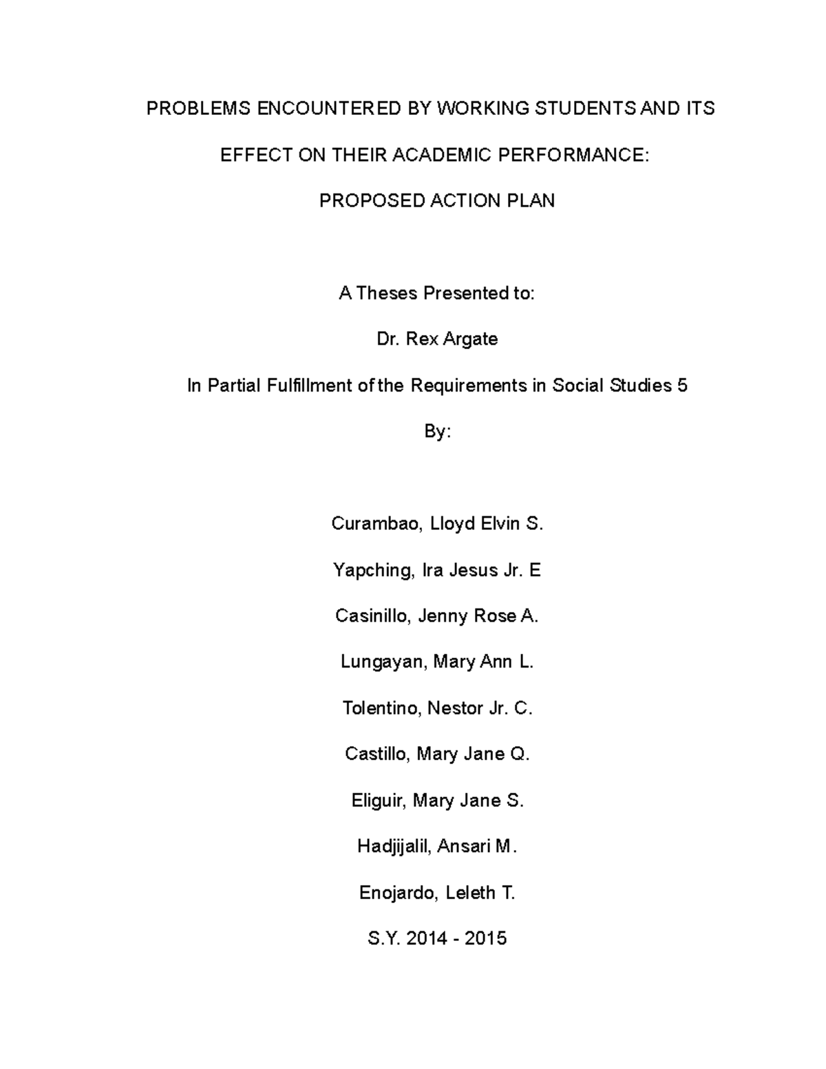 Problems Encountered By Working Students PROBLEMS ENCOUNTERED BY 