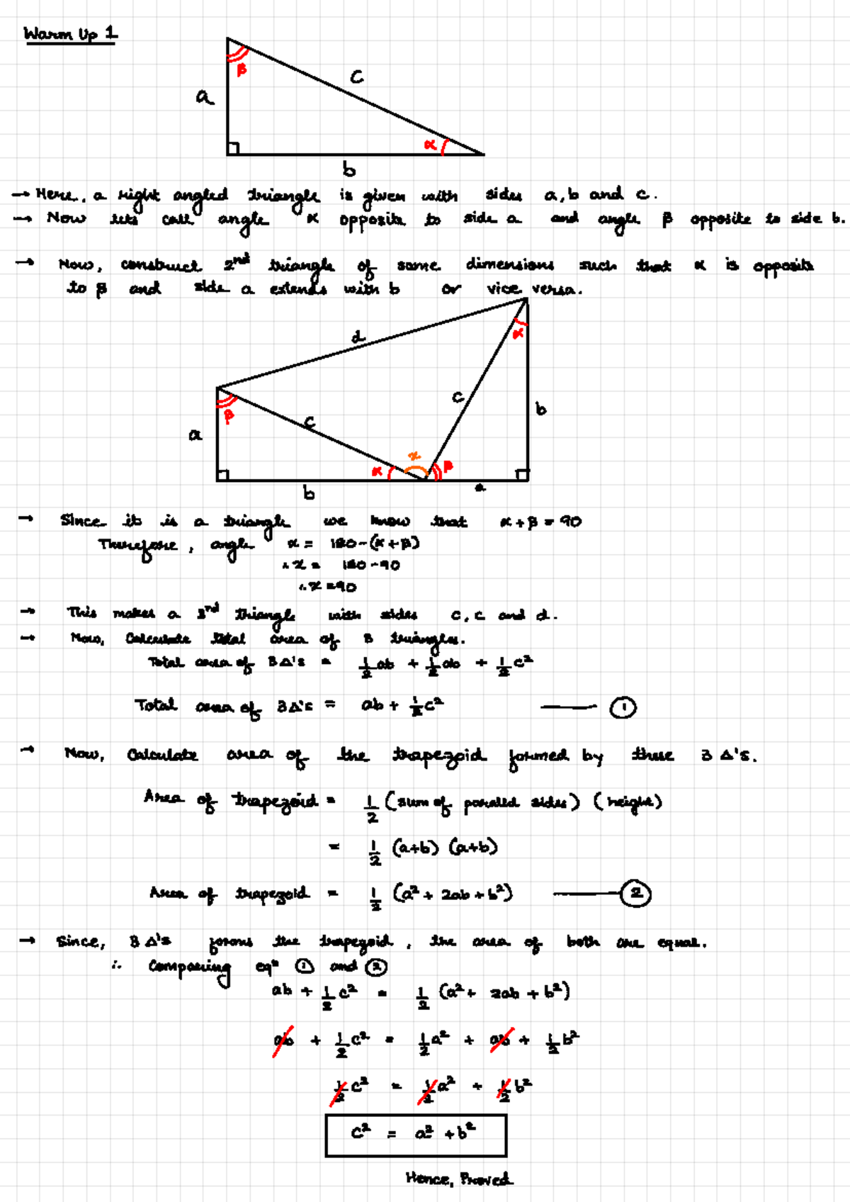 Warm Up 1 - Warm Up 1 - B C a 7 x( b - > Here a - ↑ right angled ...