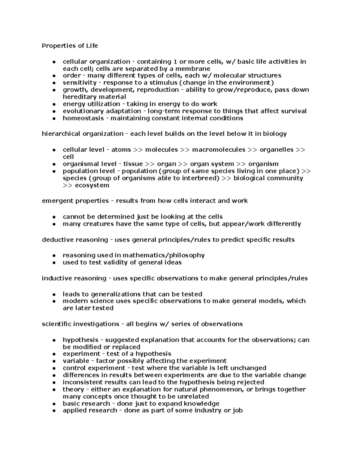 Organization of Living Things, Nature of Science - Properties of Life