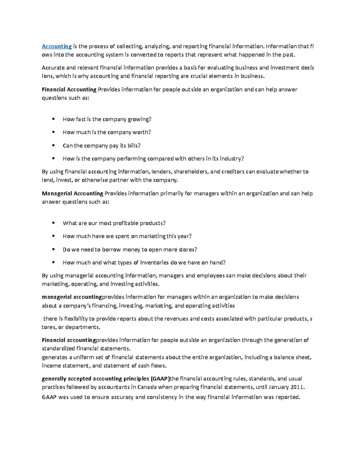 Chapter 6 notes - Accounting is the process of collecting, analyzing ...