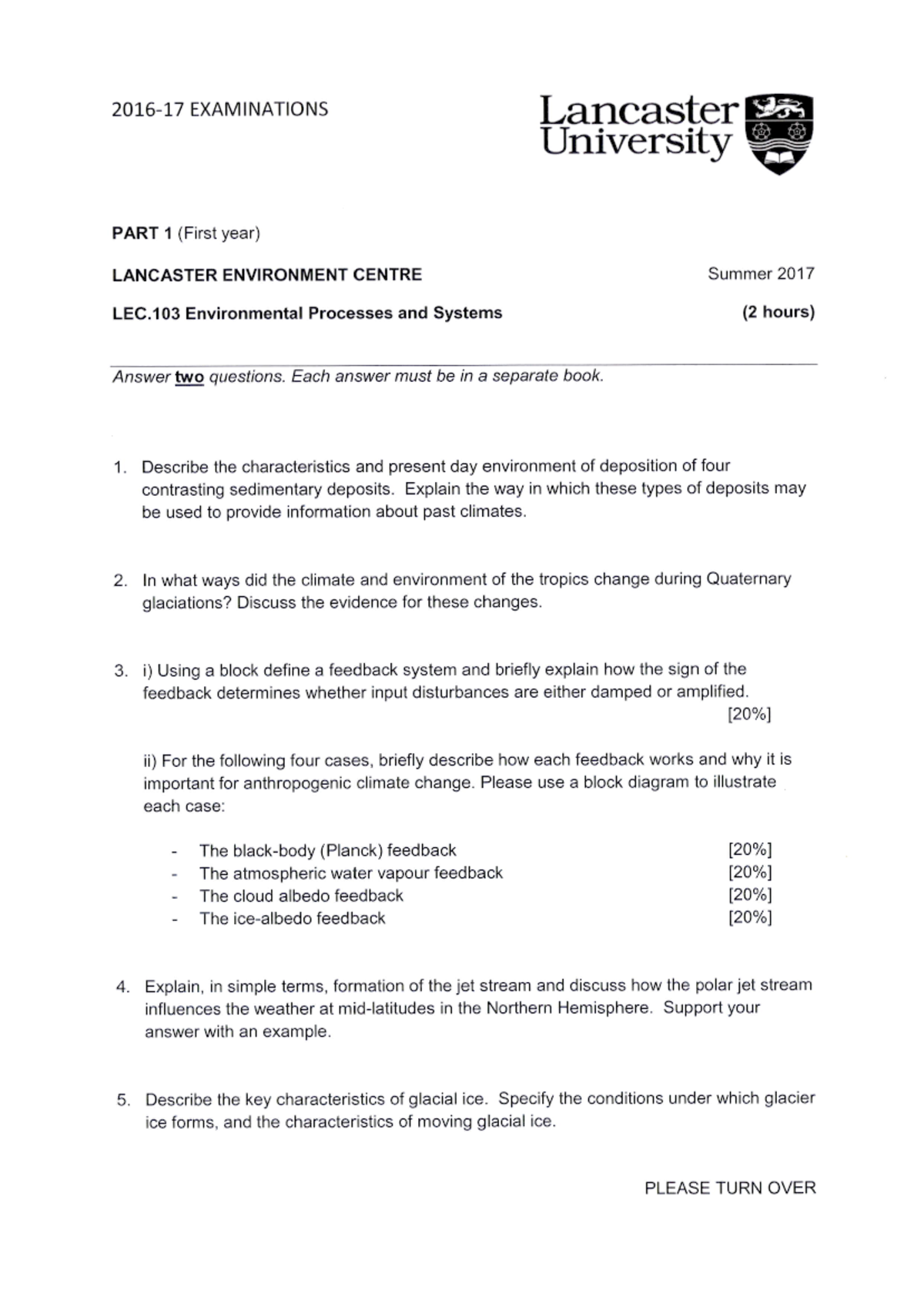 LEC103 Exam 2017 2016—17 EXAMINATIONS LancaSter I University ‘ * PART