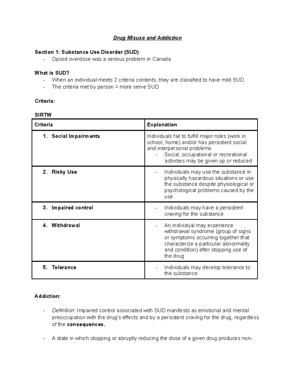 Module 2 - notes - Drug Misuse and Addiction Section 1: Substance Use ...
