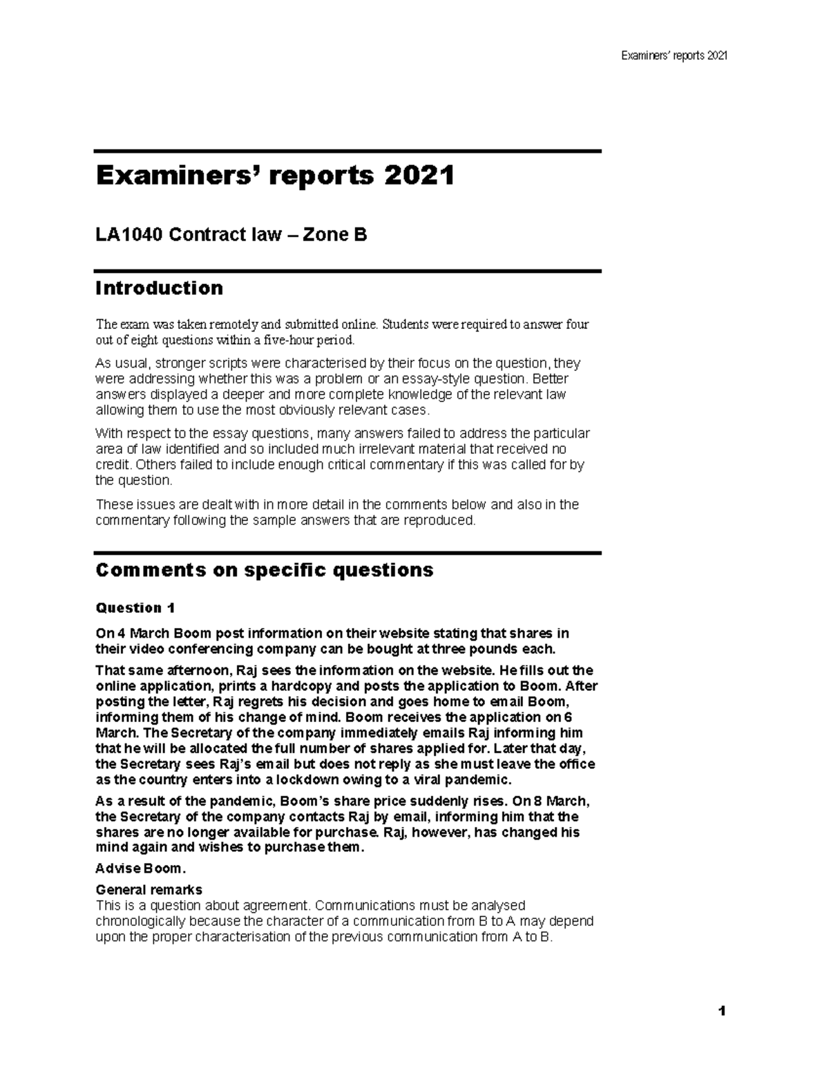 Contract report 2021 B consideration Examiners’ reports 2021 Examiners’ reports 2021 LA1040