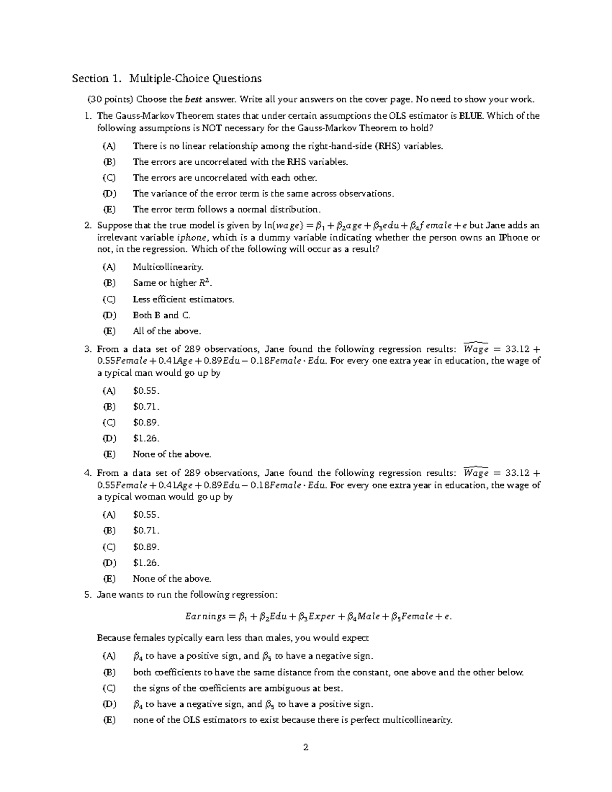 Exam 2 Sample Questions Studocu