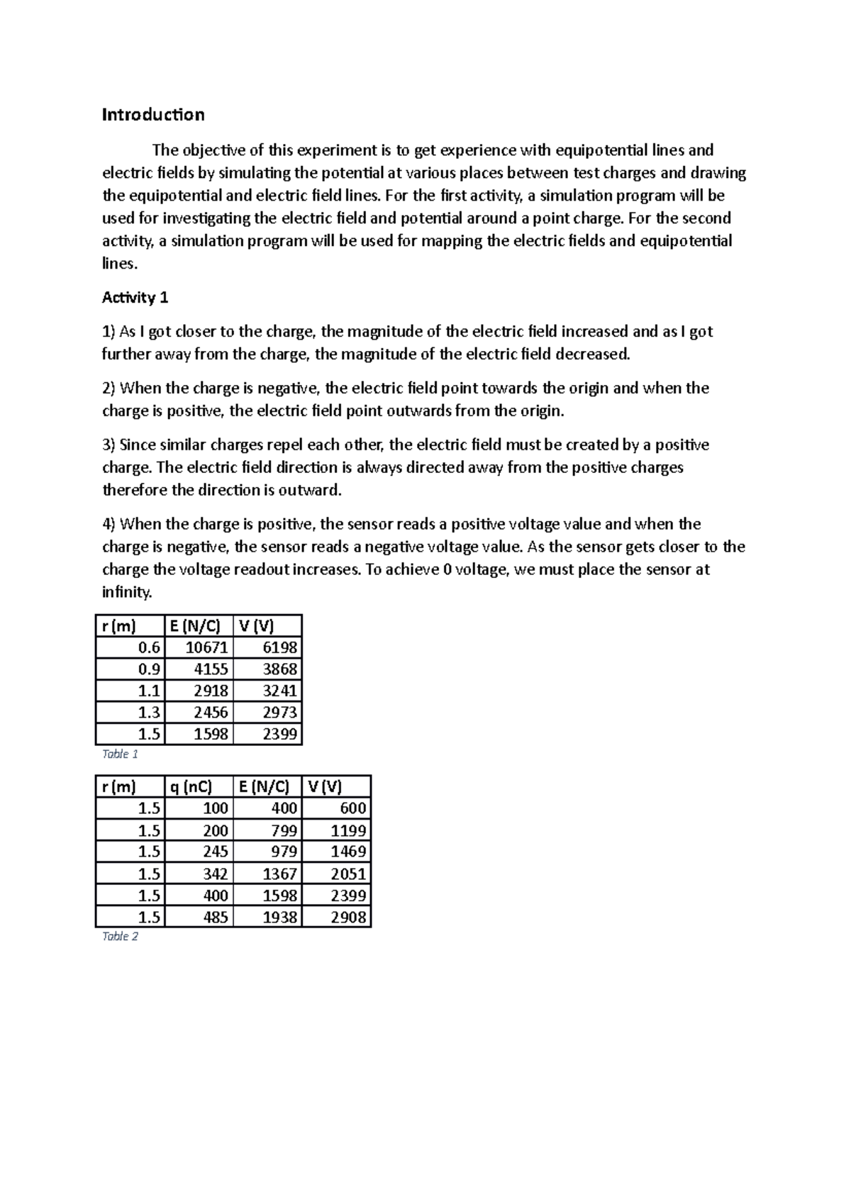 LAB1 - Electric field lines experiment. - Introduction The objective of ...