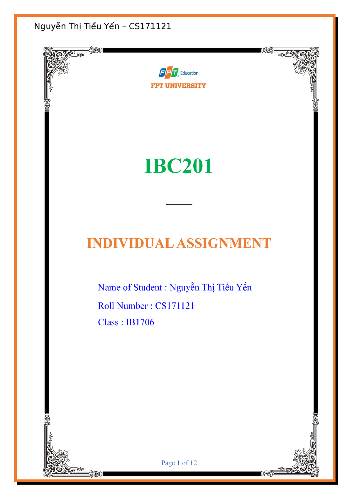 IBC201 IB1706 Individual Assignment 19 - IBC ____ INDIVIDUAL ASSIGNMENT ...