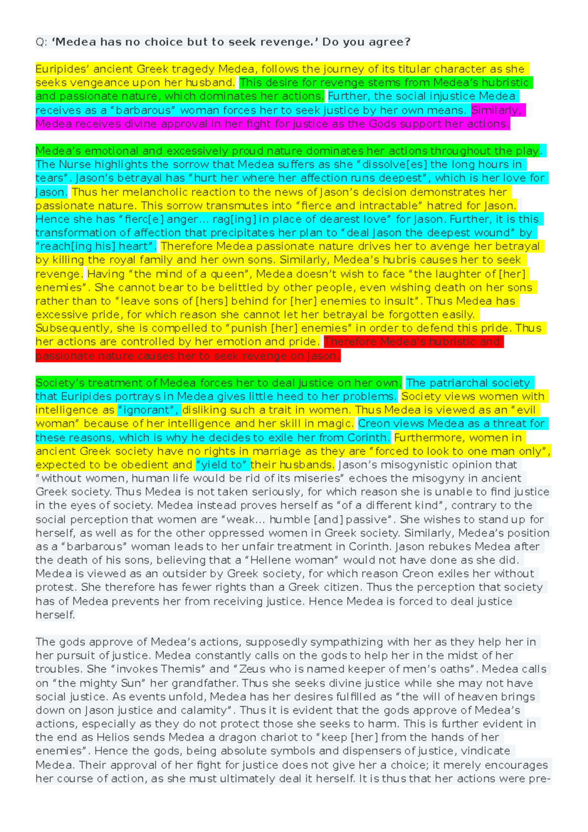 2019 Model Medea Essays - Q: ‘Medea has no choice but to seek revenge ...