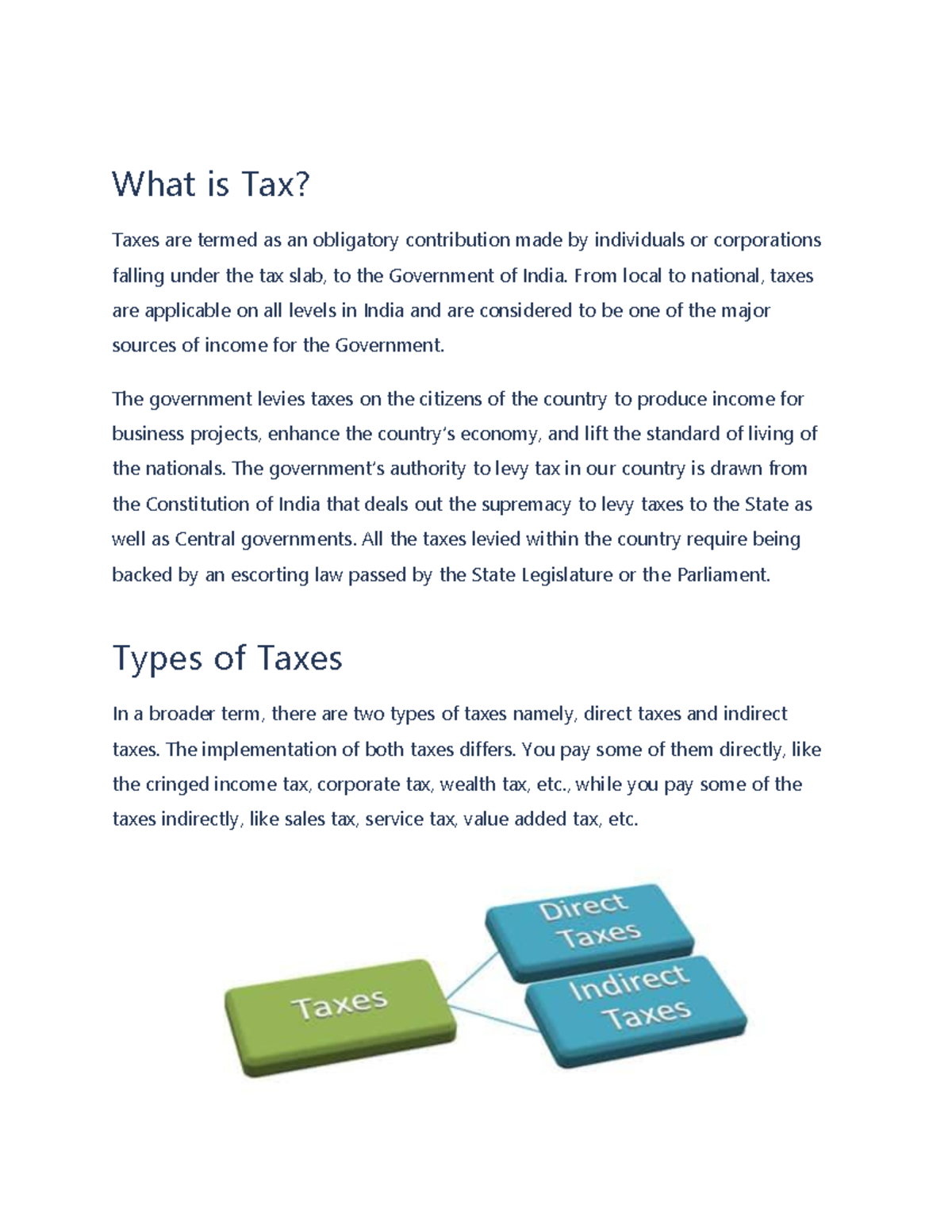 TAX WHAT IS THE TAX TYPES OF TAX What is Tax? Taxes are termed as