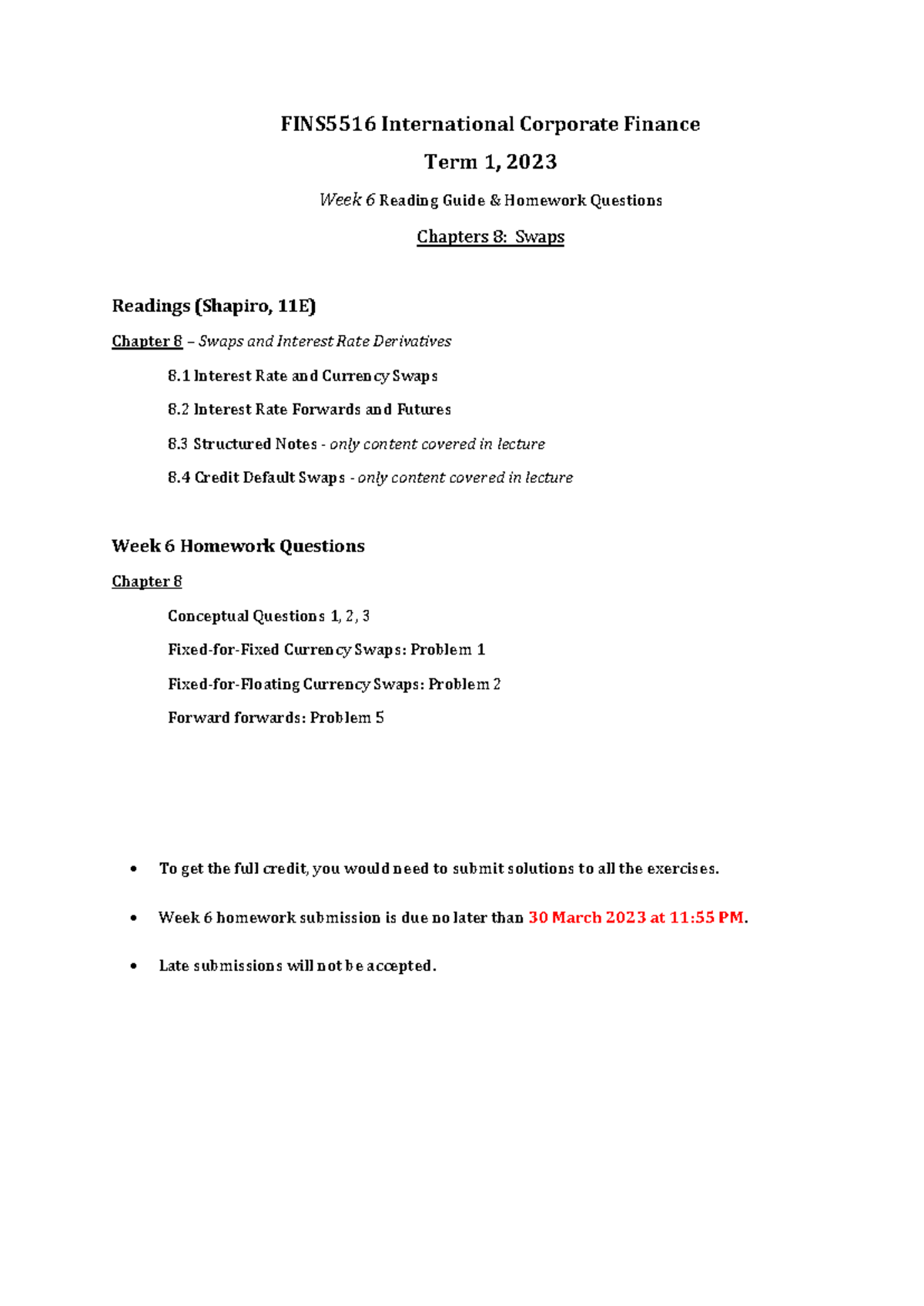 Homework 6 - FINS5516 International Corporate Finance Term 1 , 2023 ...