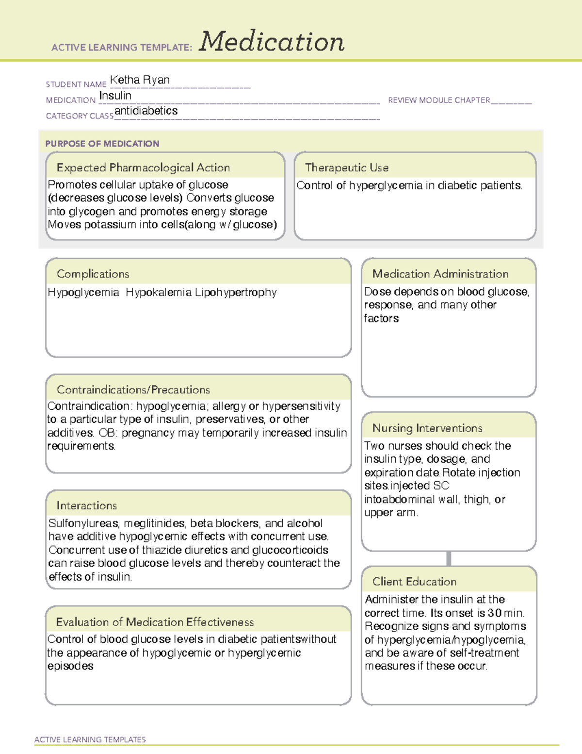 ATI Template Med Insulin - ACTIVE LEARNING TEMPLATES Medication STUDENT ...