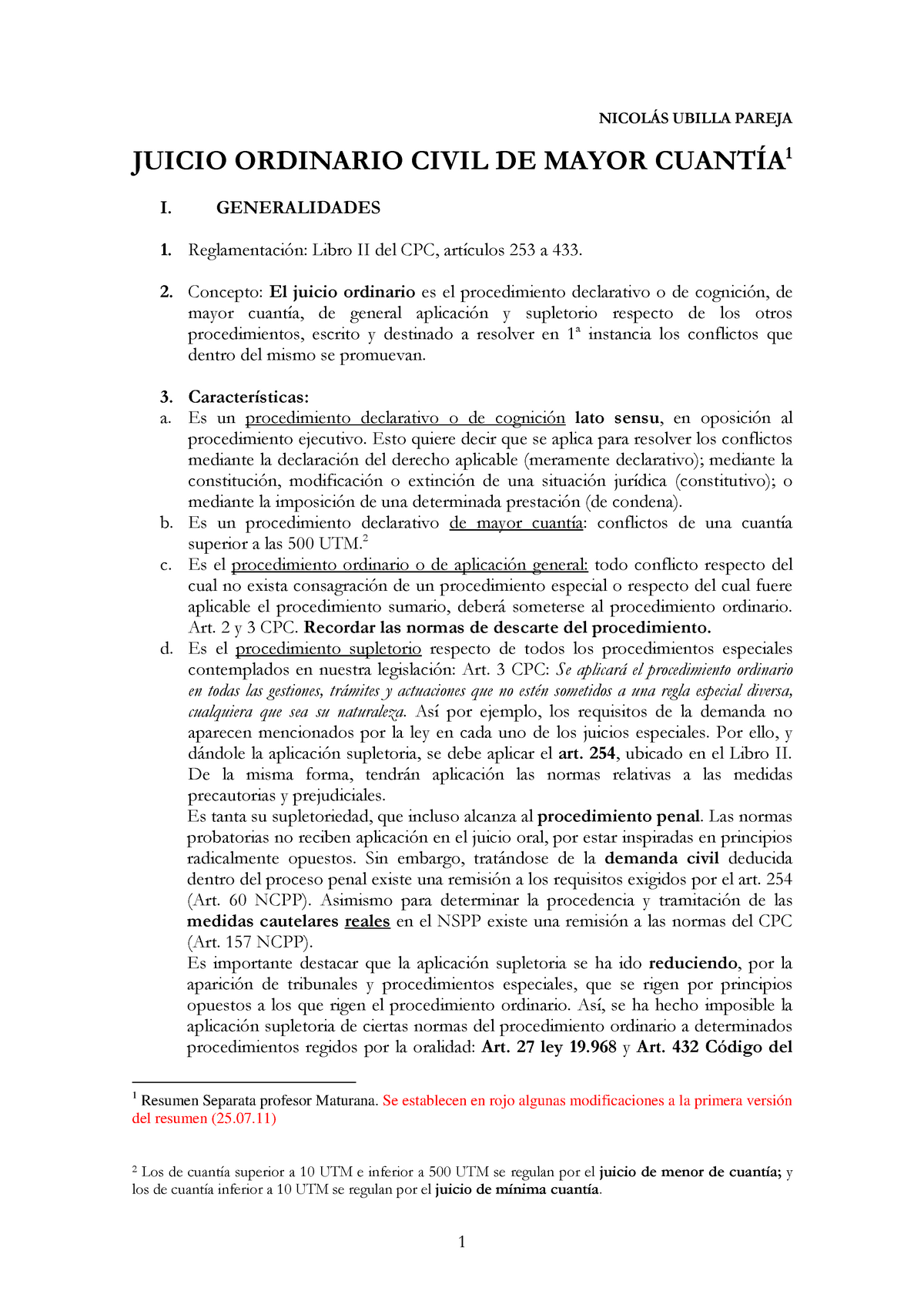 Juicio ordinario mayor cuantia - NICOLÁS UBILLA PAREJA JUICIO ORDINARIO  CIVIL DE MAYOR CUANTÍA 1 I. - Studocu